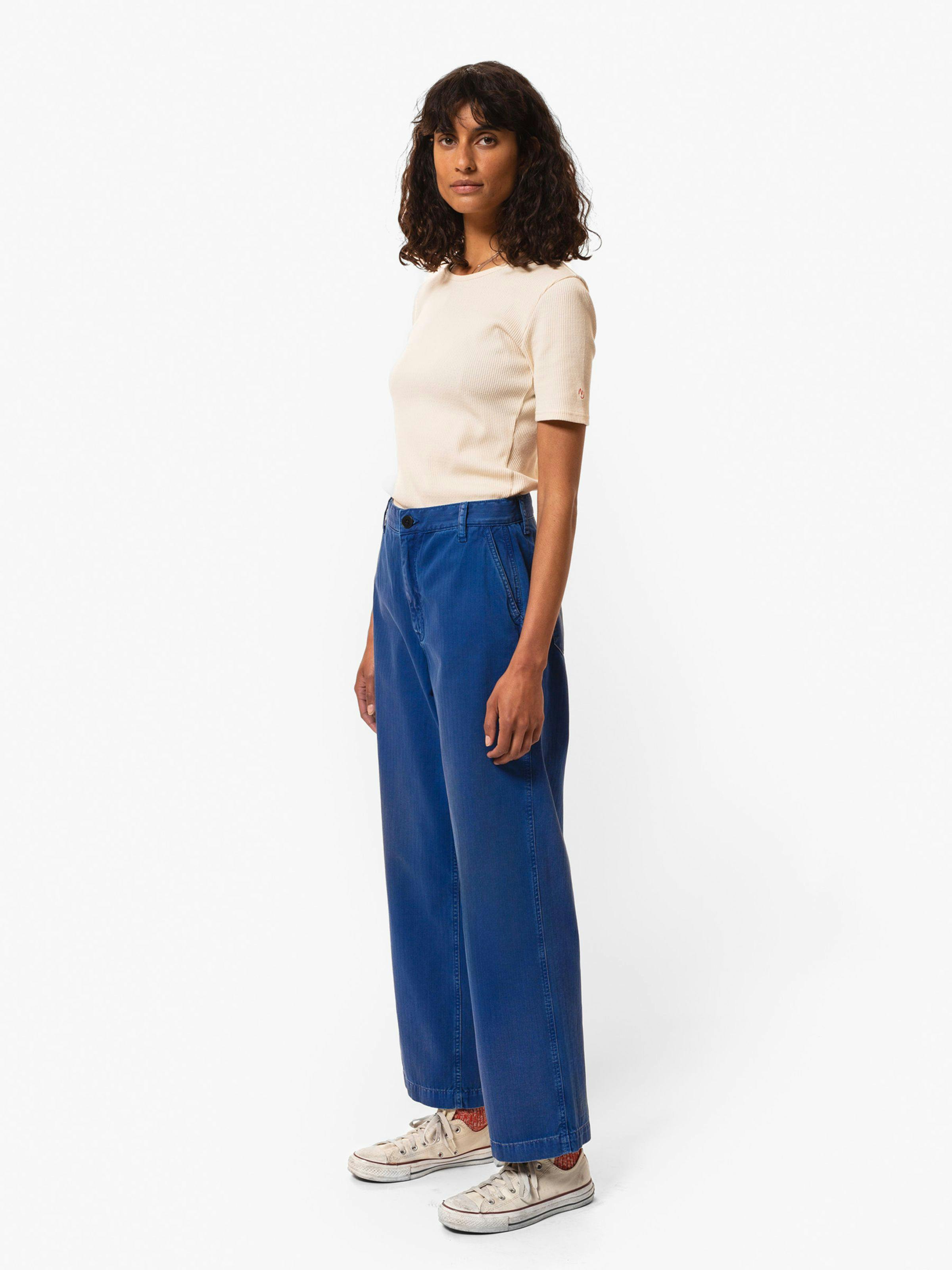 WENDY HERRINGBONE PANTS - BLUE