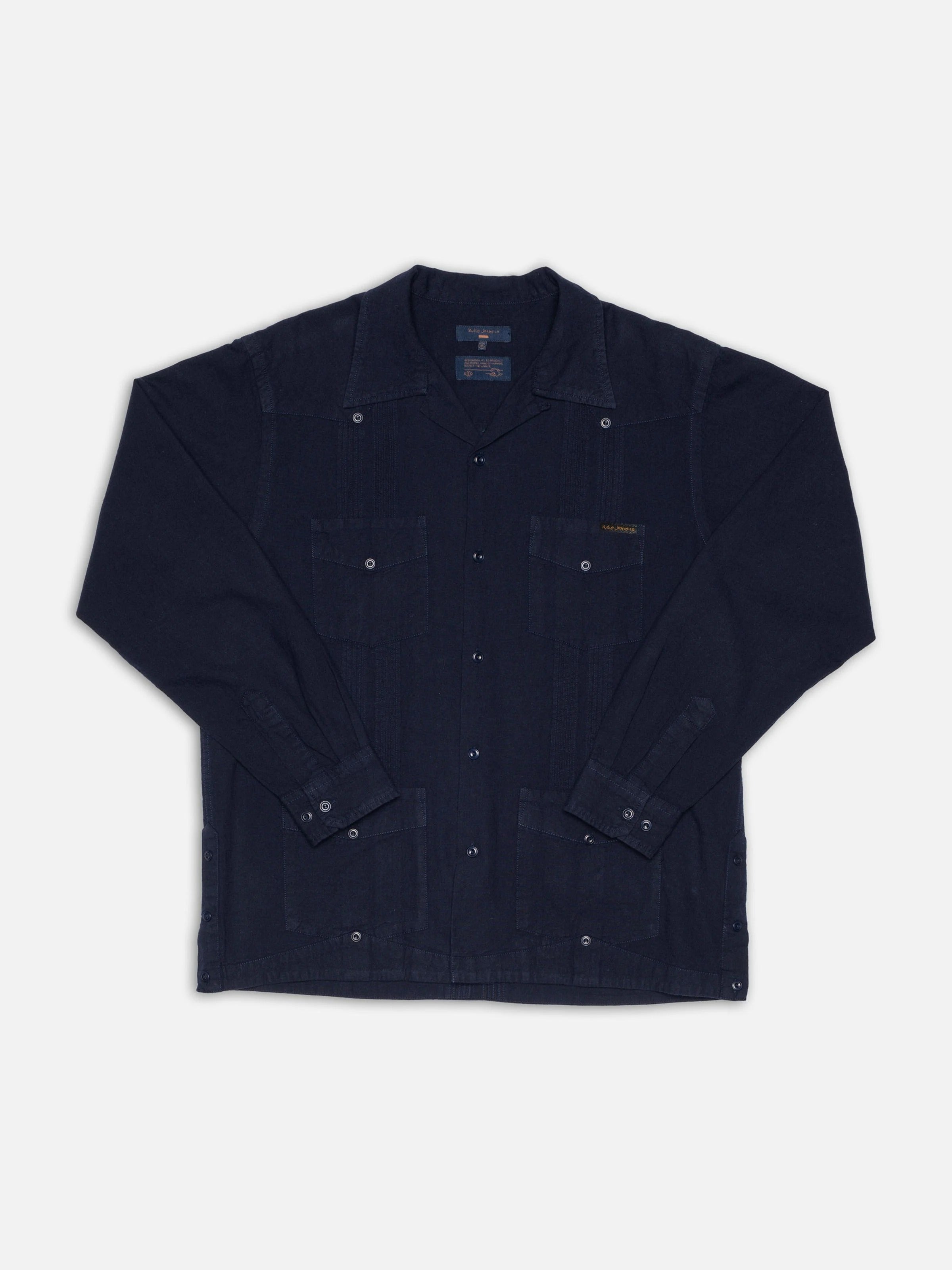 Ryan Pleats Cuban Shirt - Blueberry