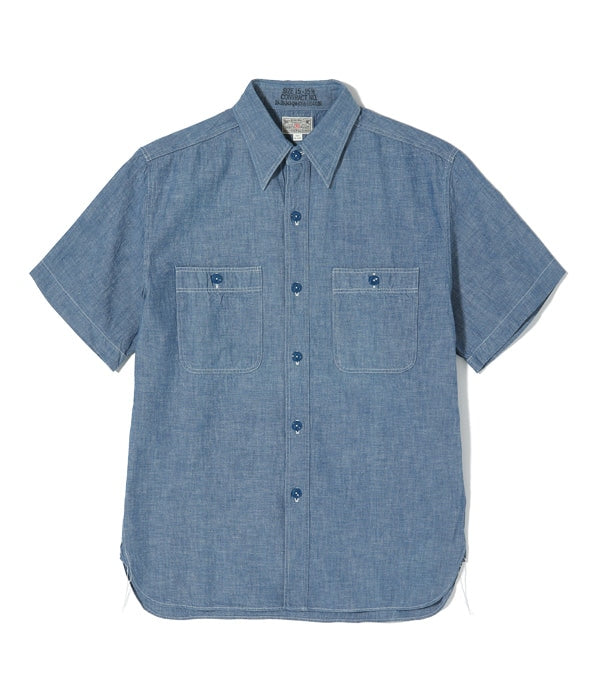 BR35856 BLUE CHAMBRAY WORK SHIRTS S/S - BLUE