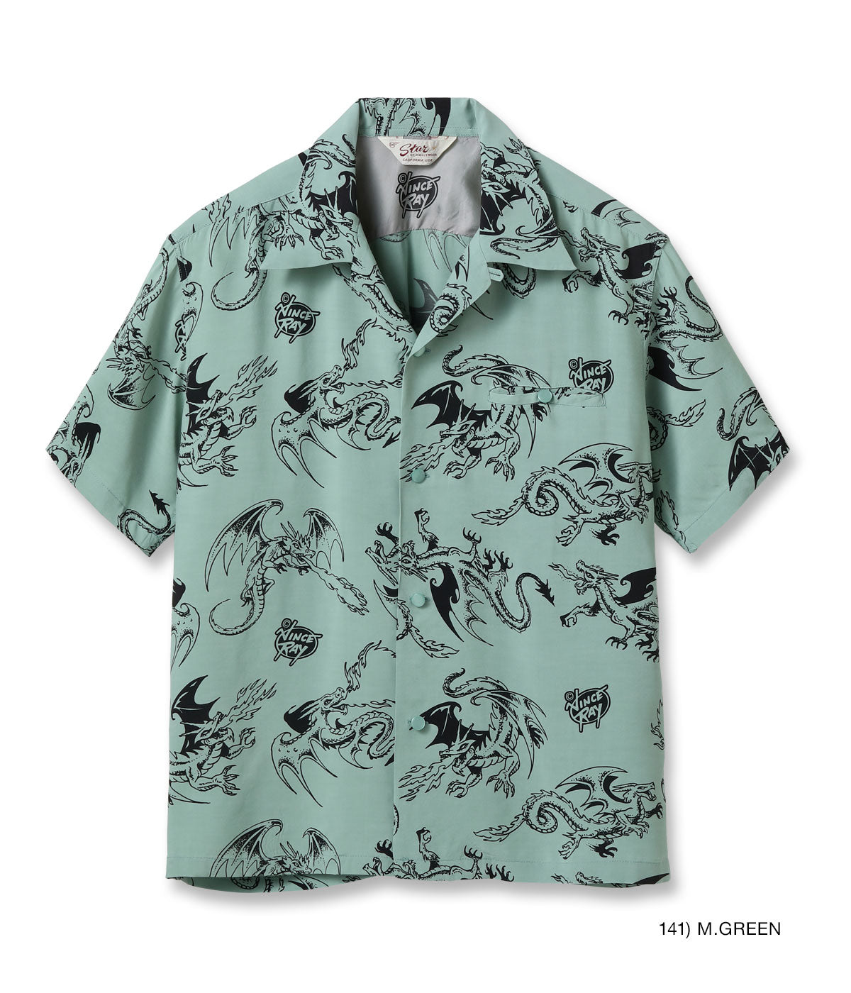 SH39309 HIGH DENSITY RAYON OPEN SHIRT “RETURN OF THE DRAGON BY VINCE RAY - MINT GREEN