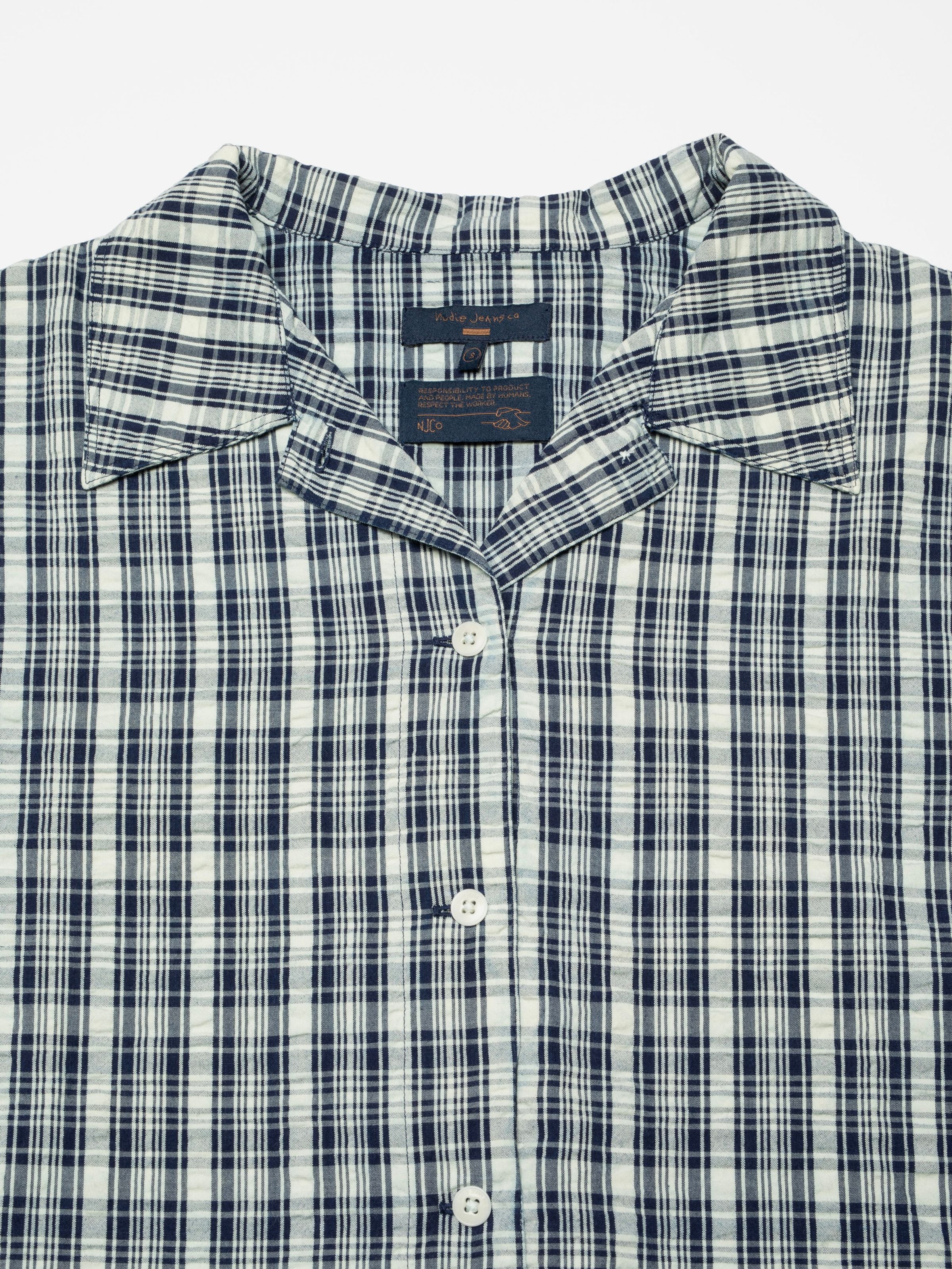 Jutta Shirt Indigo Seersucker - Blue/Offwhite