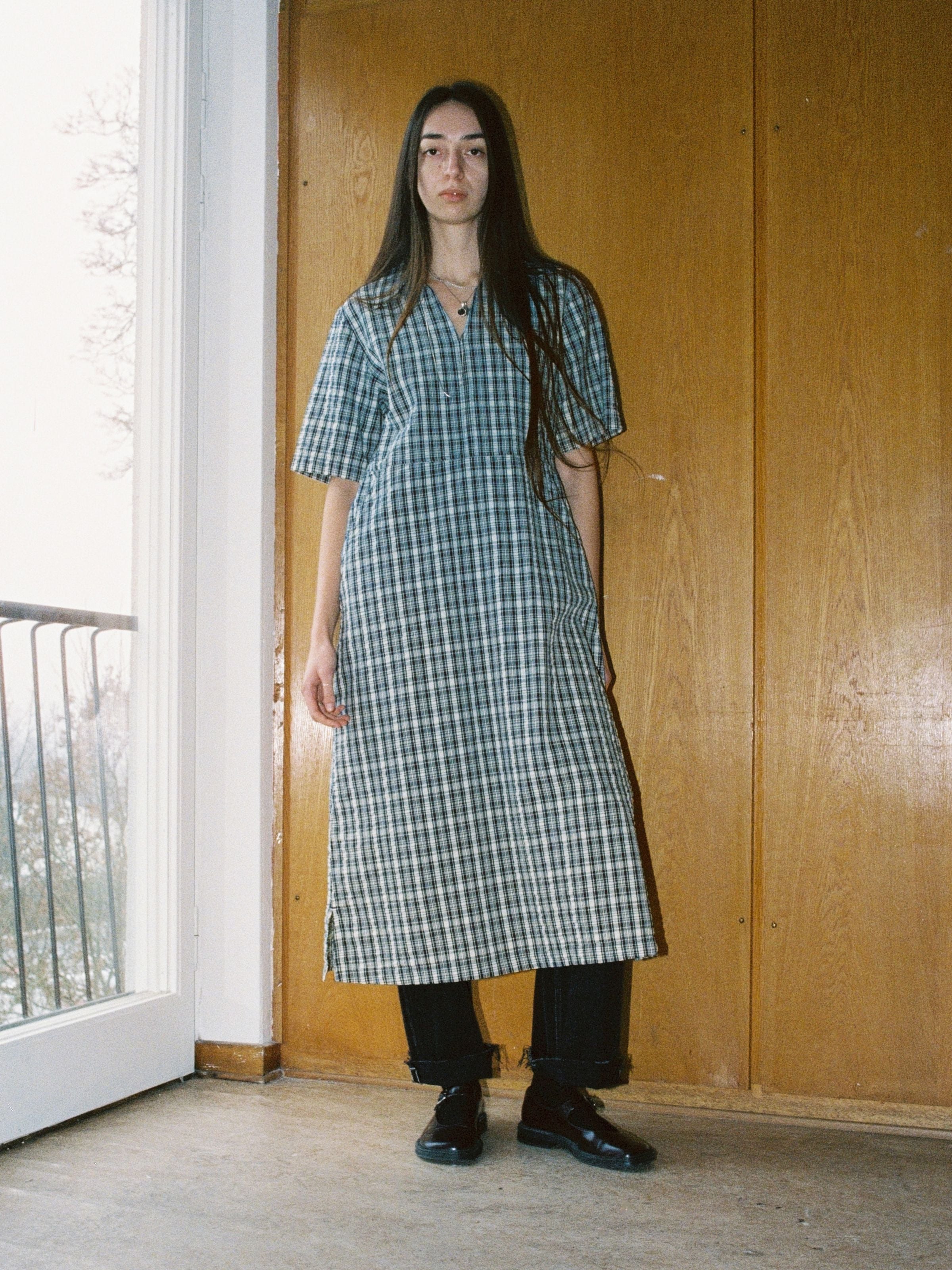 Ronja Dress Indigo Seersucker - Blue/Offwhite