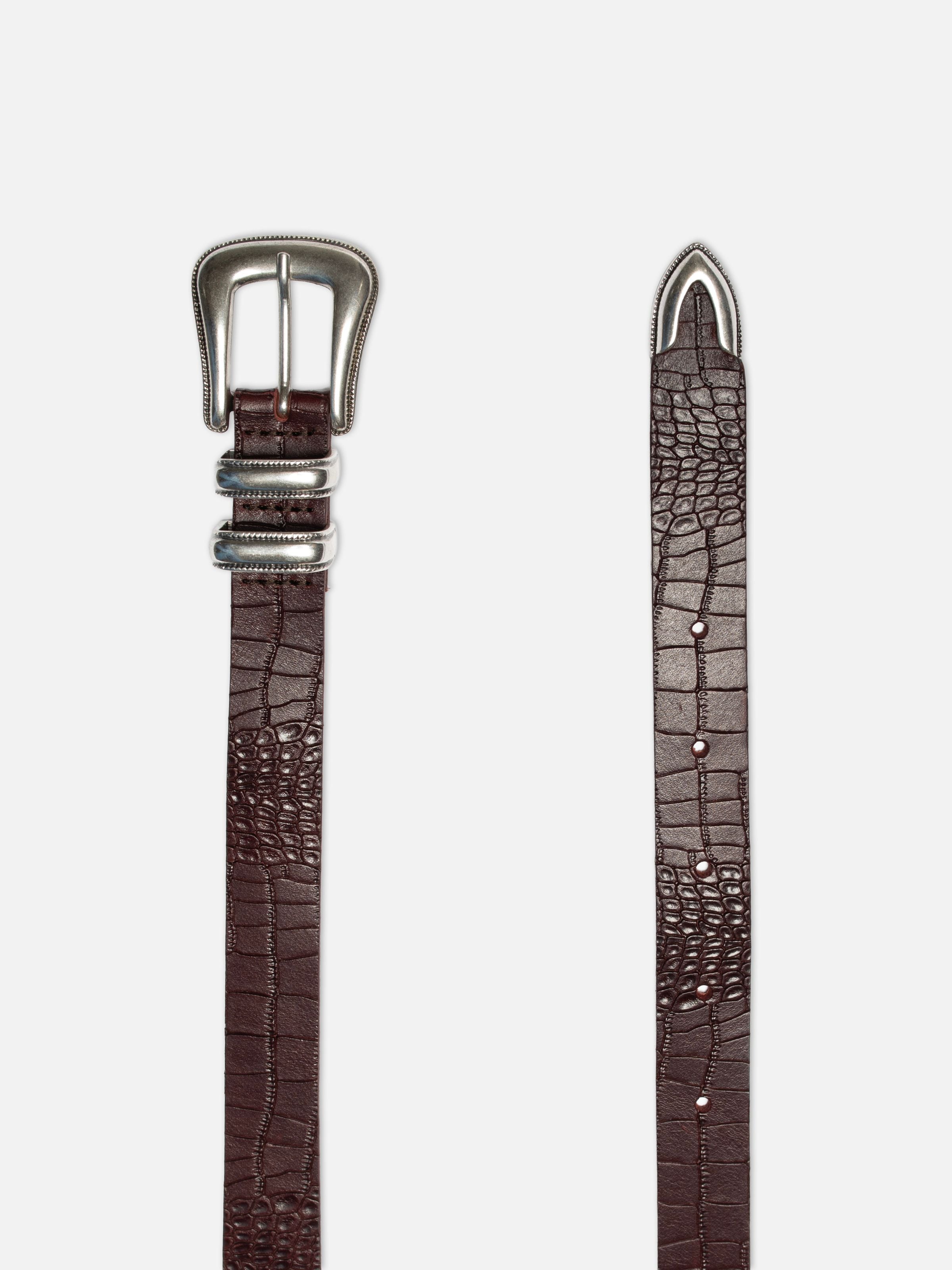 Western Faux Croco Silver Belt - Burgundy
