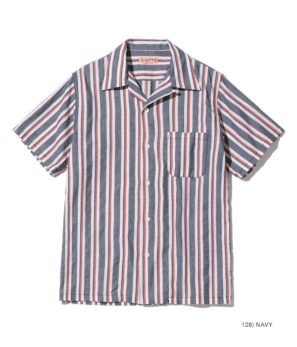 SC39119 HEART STRIPE OPEN SHIRT - NAVY