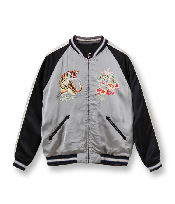 TT15289-119 / EARLY 1950S - MID 1950S STYLE ACETATE SOUVENIR JACKET “KOSHO & CO. SPECIAL EDITION “SPIDER X “ROARING TIGER - BLACK