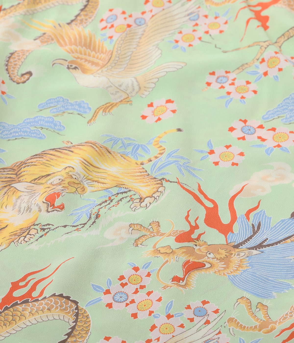 SS39414 RAYON HAWAIIAN SHIRT “THE TRIANGULAR FIGHT” - GREEN