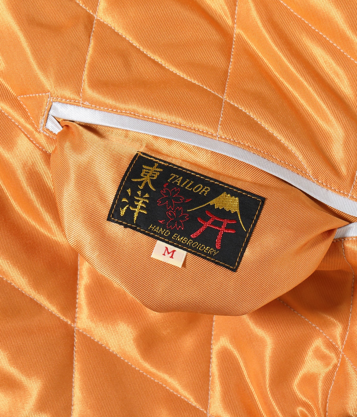 TT15791-159 Early 1950s Style Acetate Quilted Souvenir Jacket “WHITE TIGER” × “LANDSCAPE” - BLACK/ORANGE