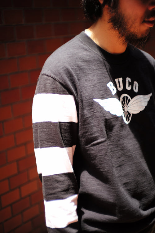 BC25001 BUCO STRIPED SLEEVE TEE / FLYING WHEEL - BLACK/WHITE