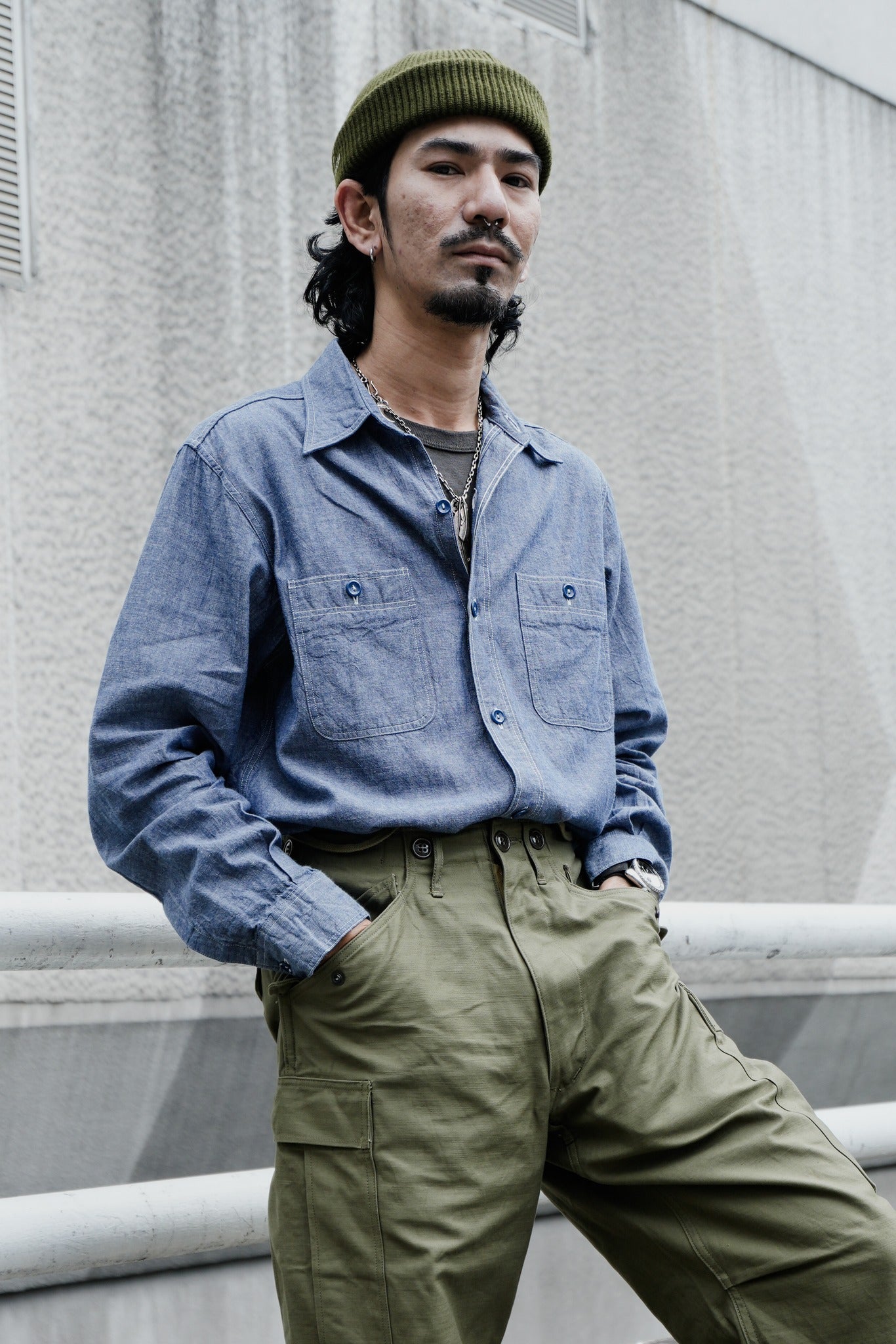 BR25995 CHAMBRAY WORK SHIRT - BLUE