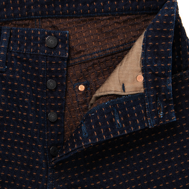 D1897 Persimmon tannin sashiko jeans - INDIGO