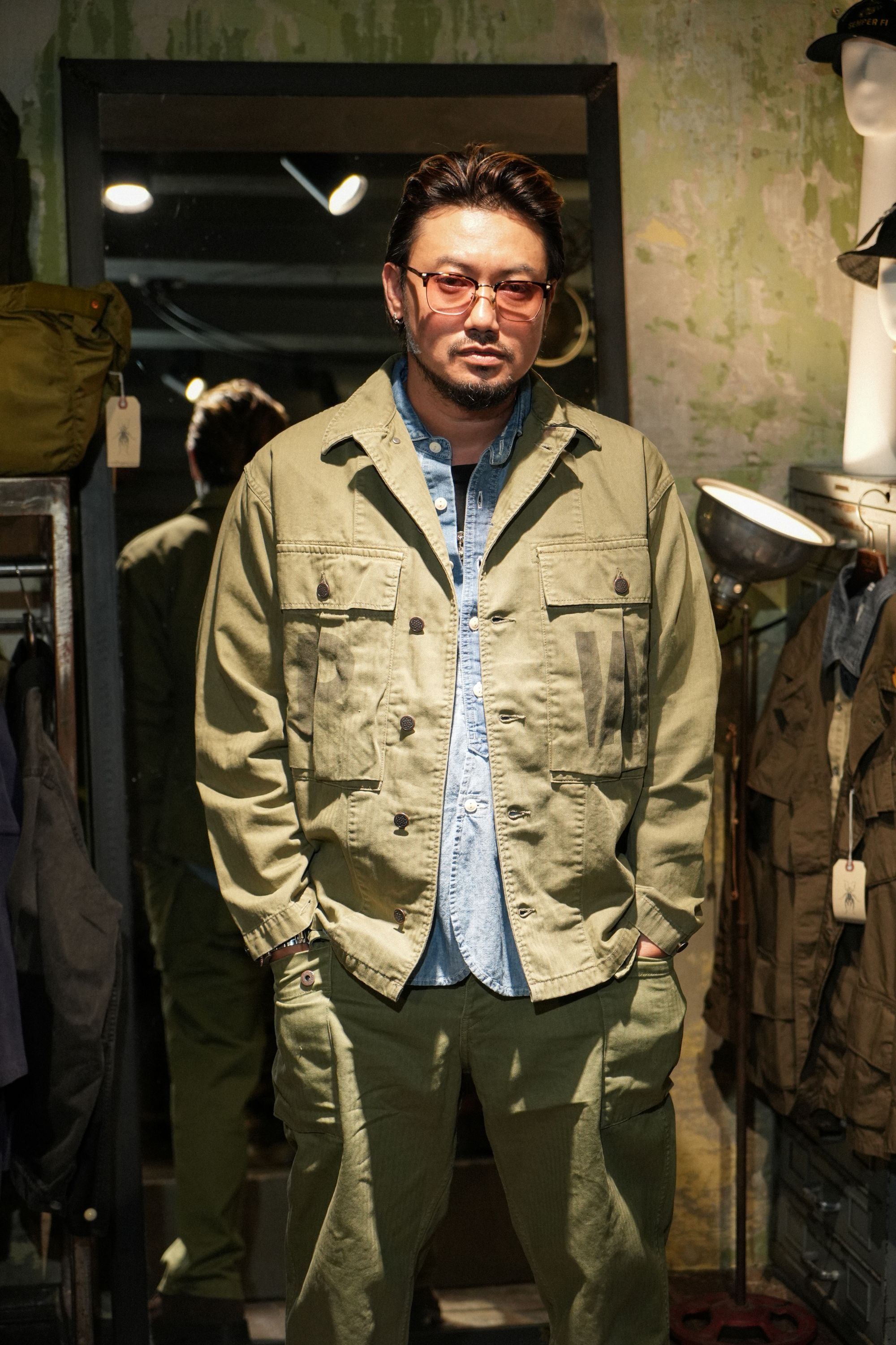 HBT P-43 TYPE STONE-WASH STENCILED(PW) JACKET TYPE 2 - GREEN