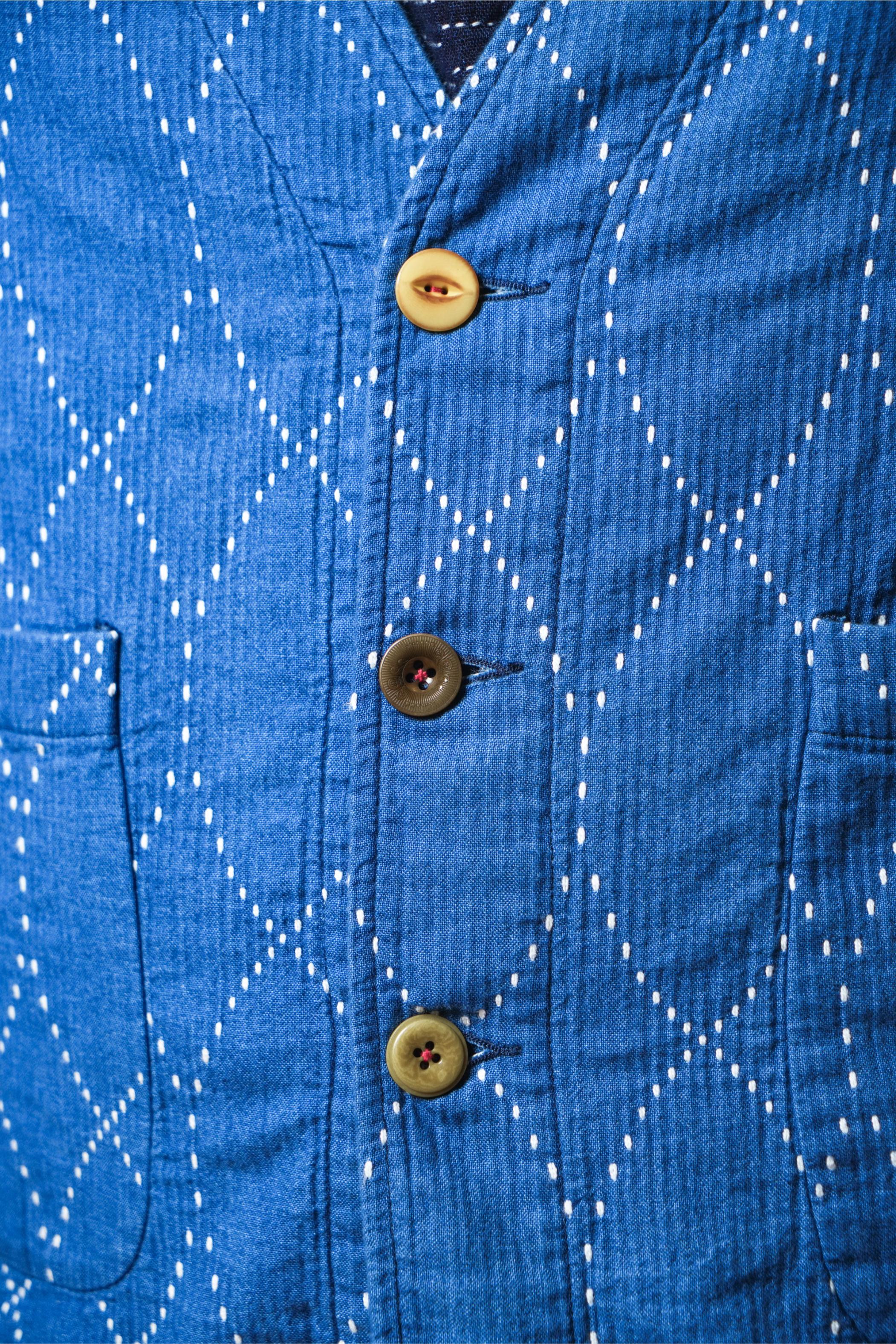Geometric Sashiko Casual Cardigan Jacket - INDIGO