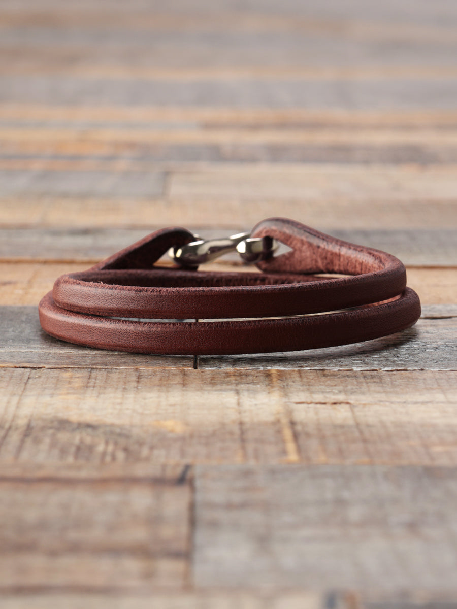 FN-GLB-102 DOUBLE WRAP LEATHER BRACELET - DARK BROWN