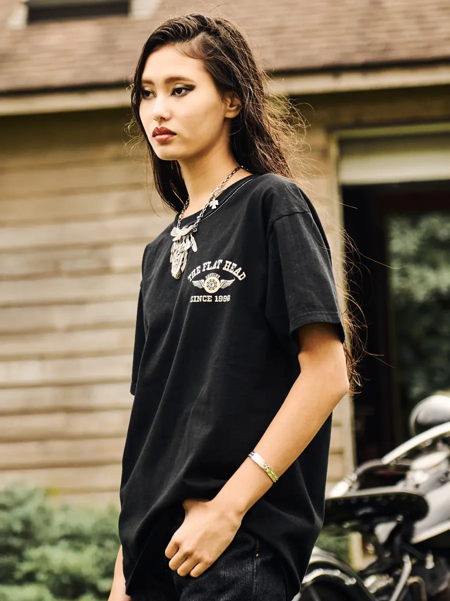 FN-THC-202 FLYING WHEEL TEE S/S - BLACK/IVORY