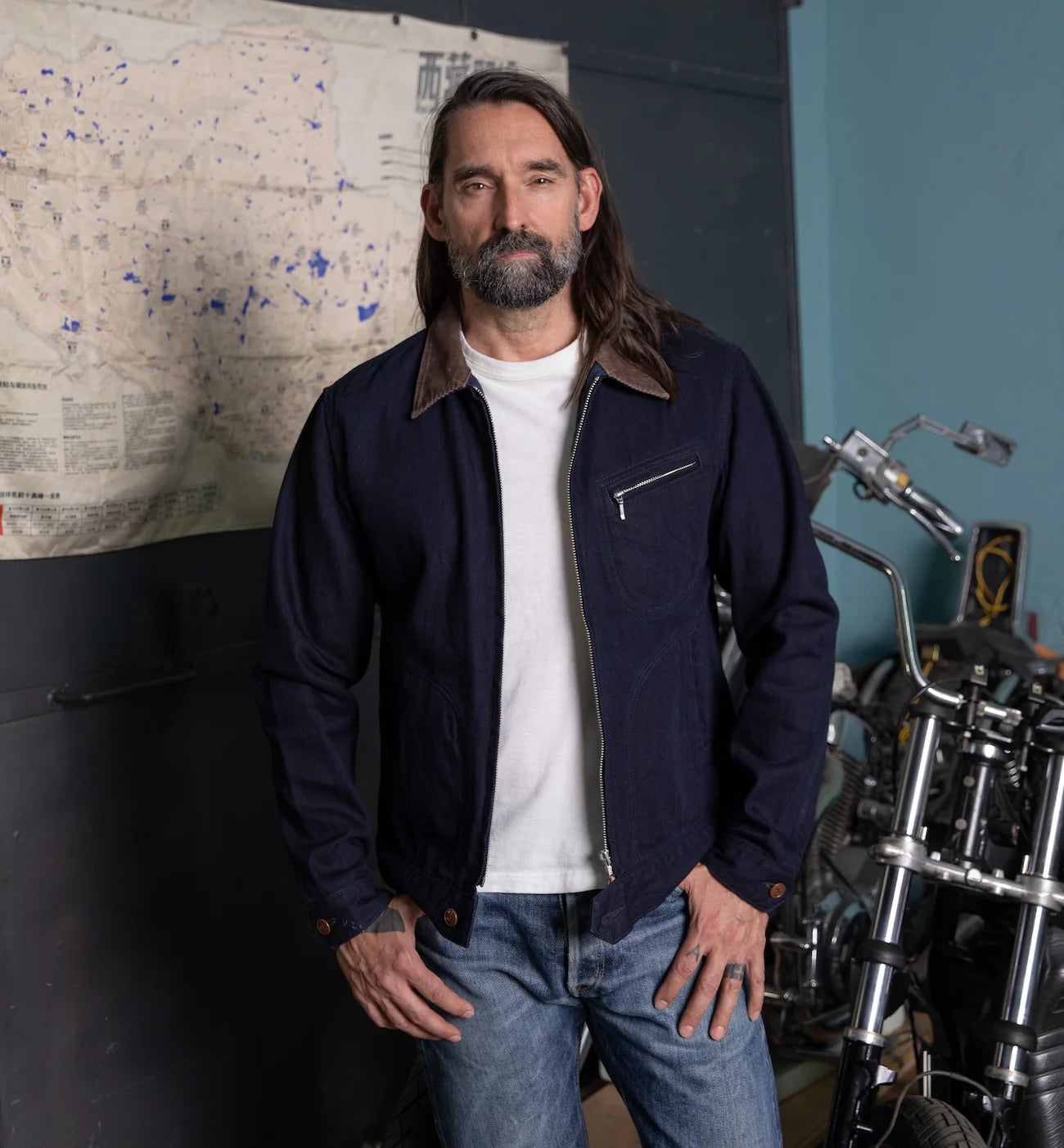 IHJ-143 12oz Kersey Work Jacket - INDIGO/BLACK