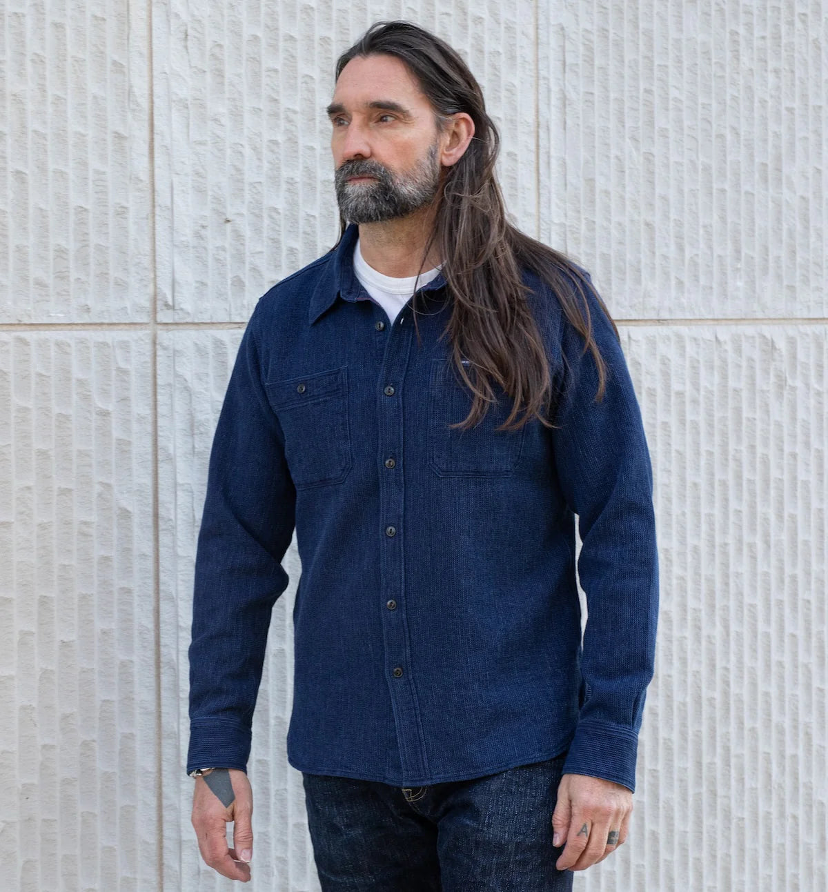 IHSH-96 Waffle Work Shirt - INDIGO