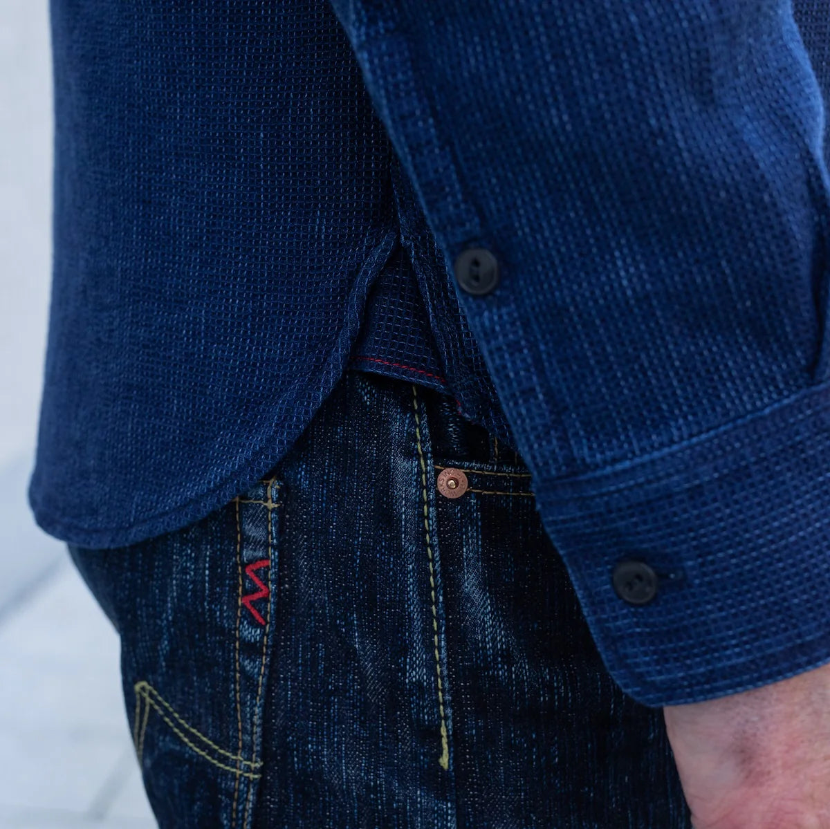IHSH-96 Waffle Work Shirt - INDIGO
