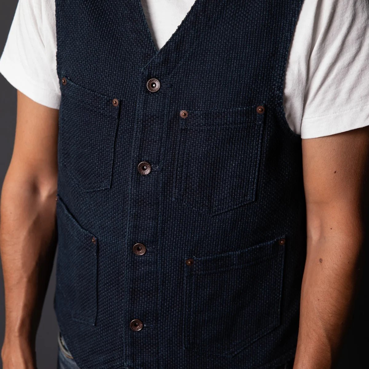 IHV-50 14oz Sashiko Dobby Cloth / Duck Work Vest - INDIGO