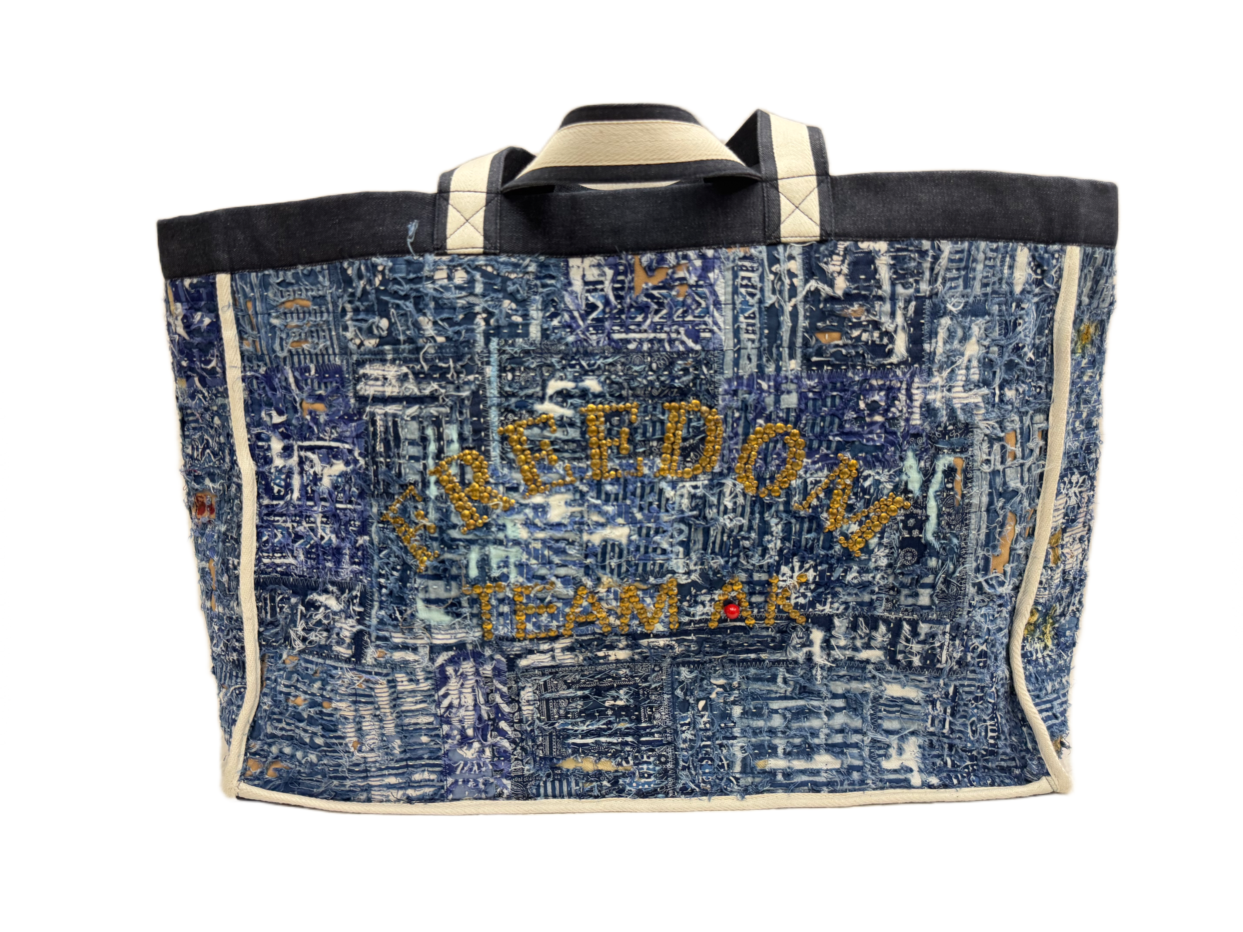 AK/PR/LOT3/ACC/035 The XXL Denim All-Over Distressed Boro Tote - BLUE