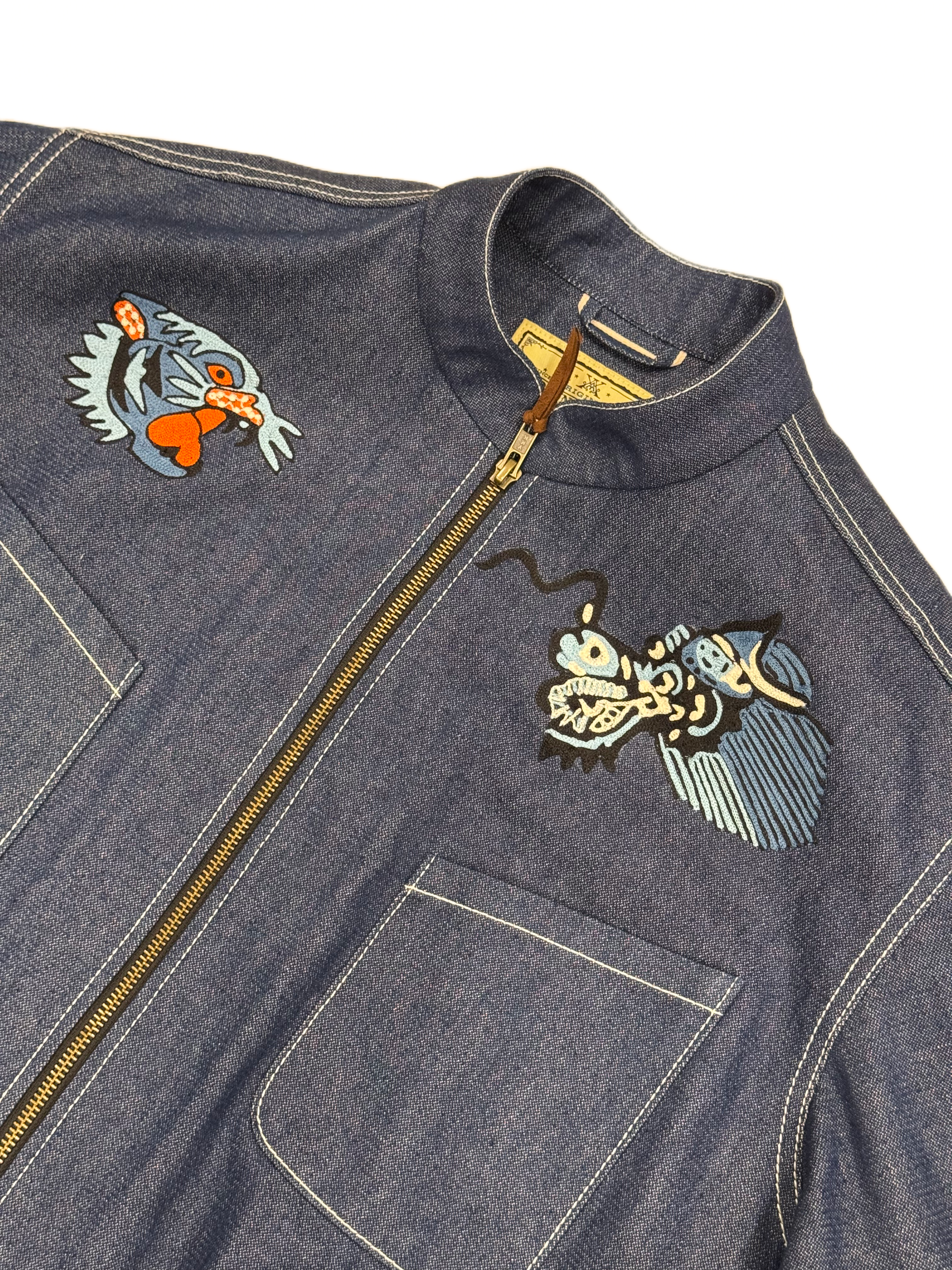 AK/PR/LOT3/JKT/051 AK OG Tribal Dragon & Tiger Denim Souvenir Jacket - BLUE