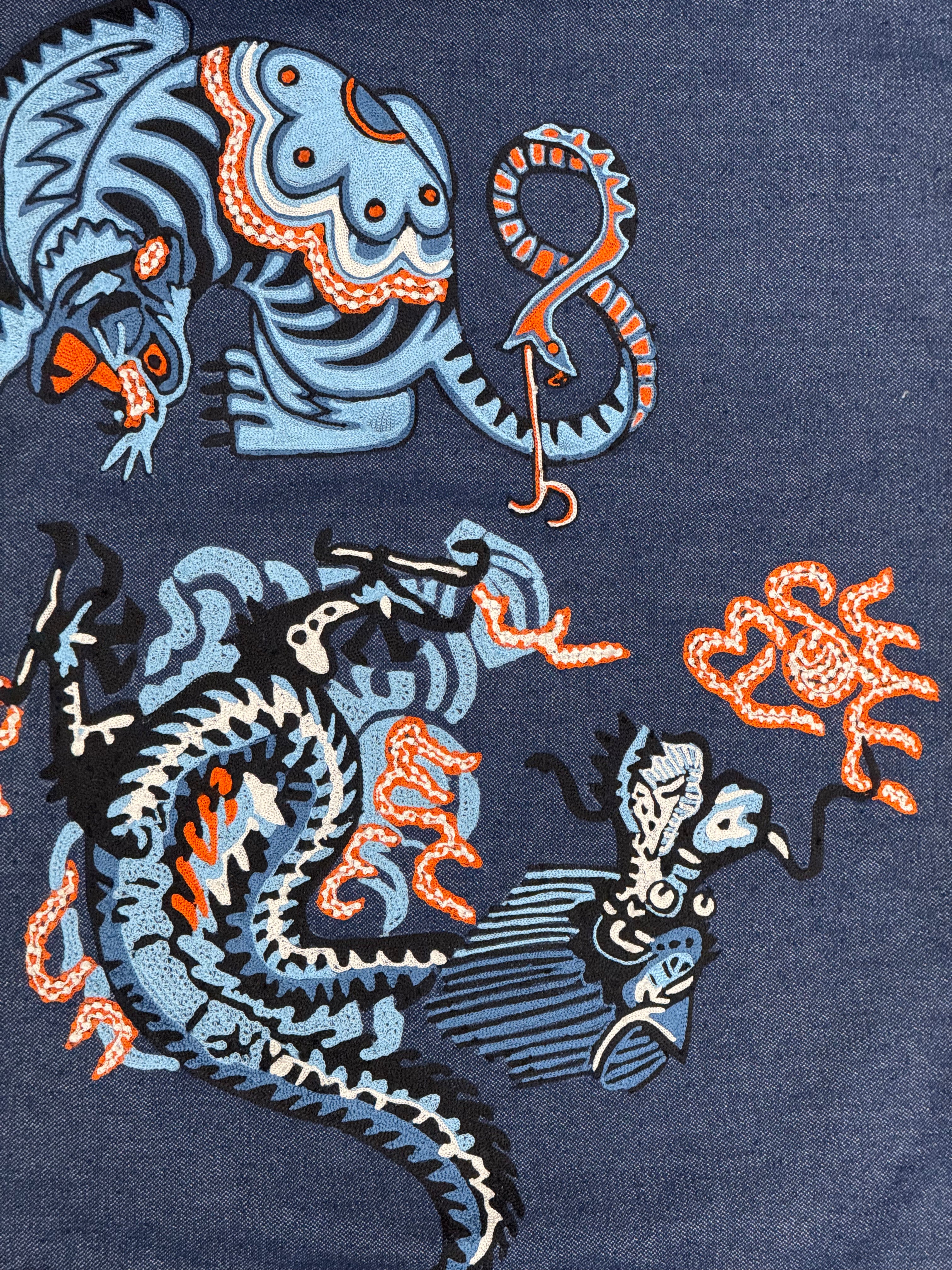 AK/PR/LOT3/JKT/051 AK OG Tribal Dragon & Tiger Denim Souvenir Jacket - BLUE