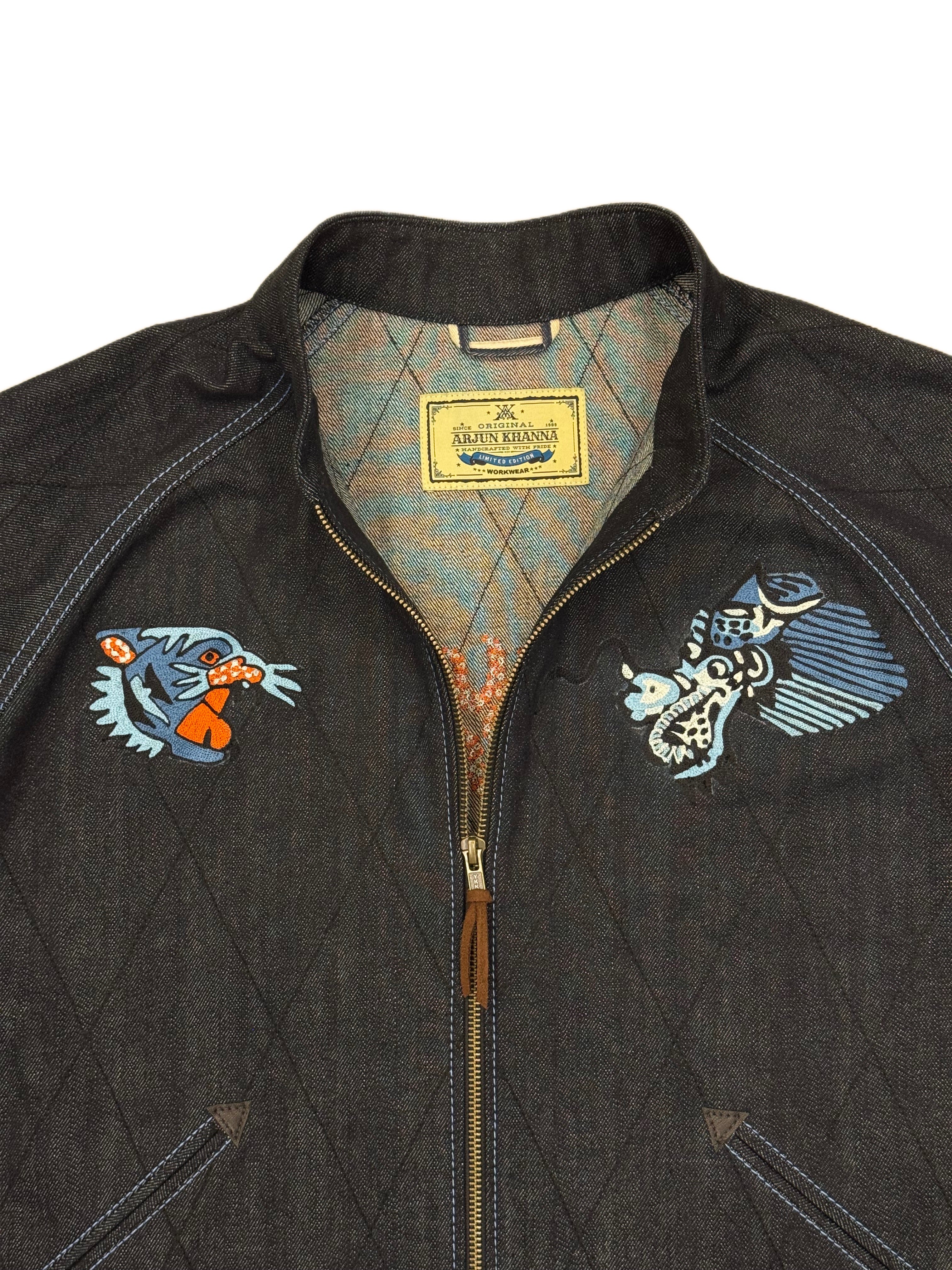 AK/PR/LOT3/JKT/052 AK OG Tribal Dragon & Tiger Denim Souvenir Jacket - BLACK