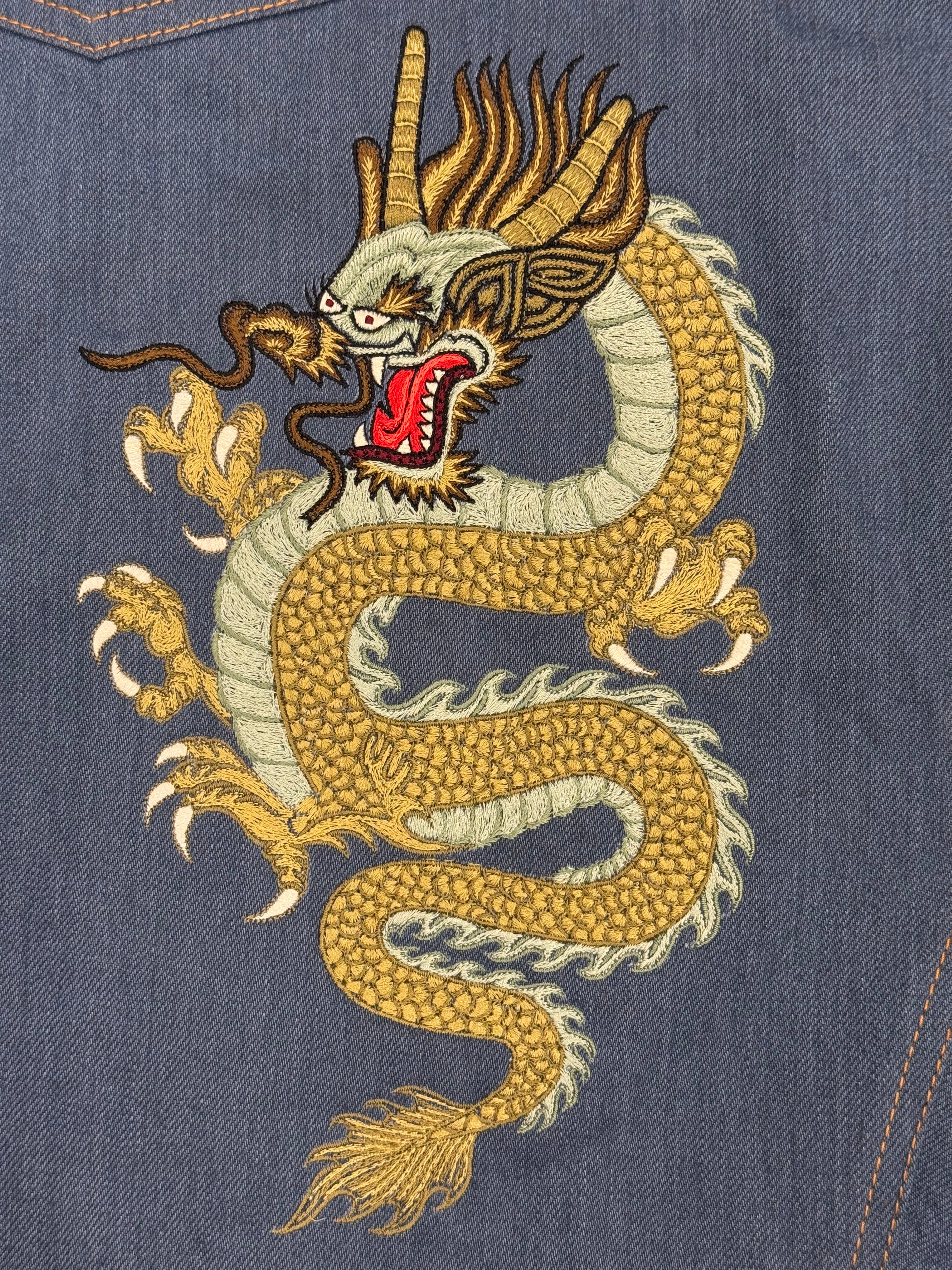 AK/PR/LOT3/JKT/050 Biker Vent Pleated Dragon Bomber Jacket in Japanse Selvedge Denim - BLUE