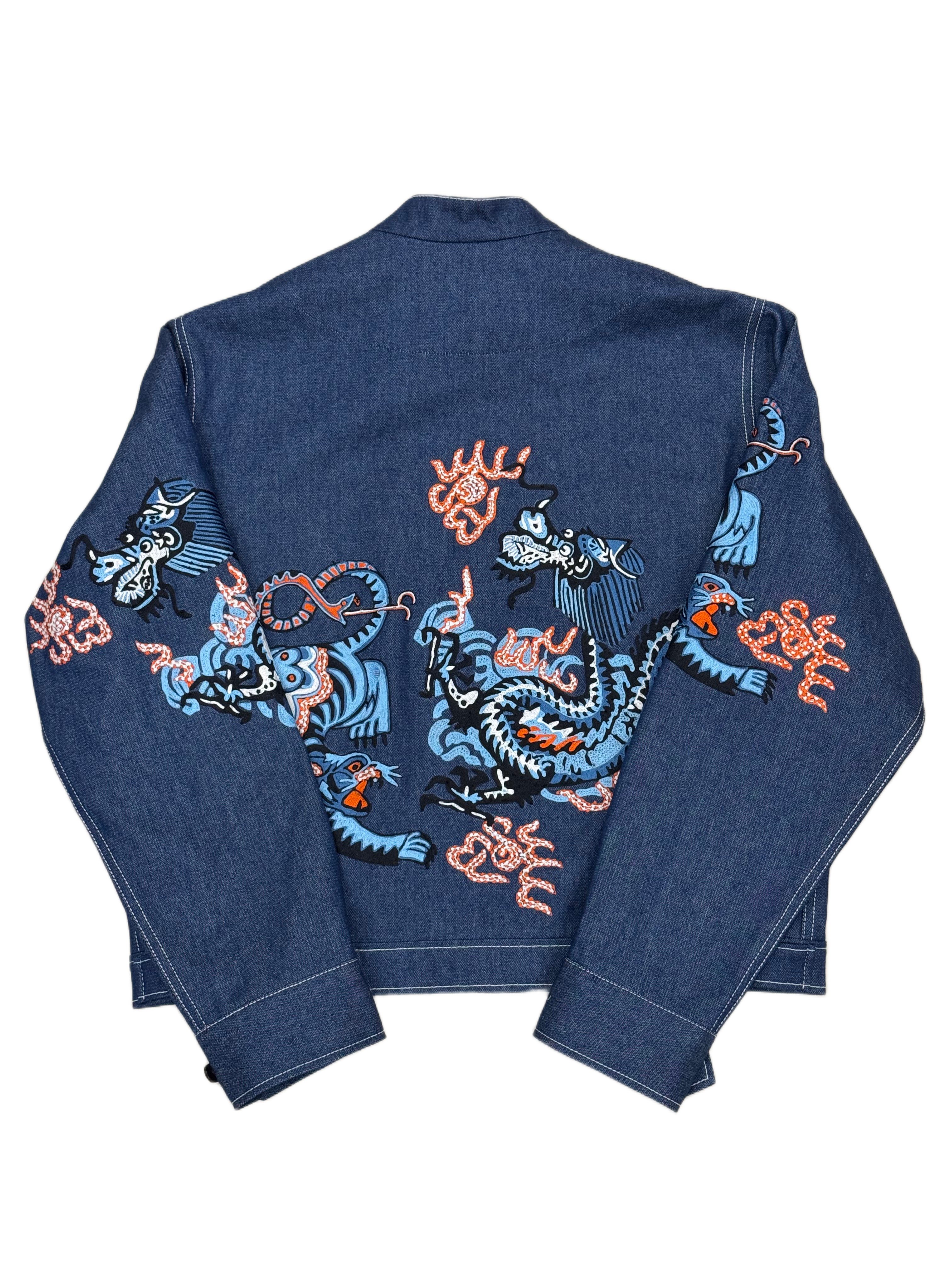 AK/PR/LOT3/JKT/051 AK OG Tribal Dragon & Tiger Denim Souvenir Jacket - BLUE