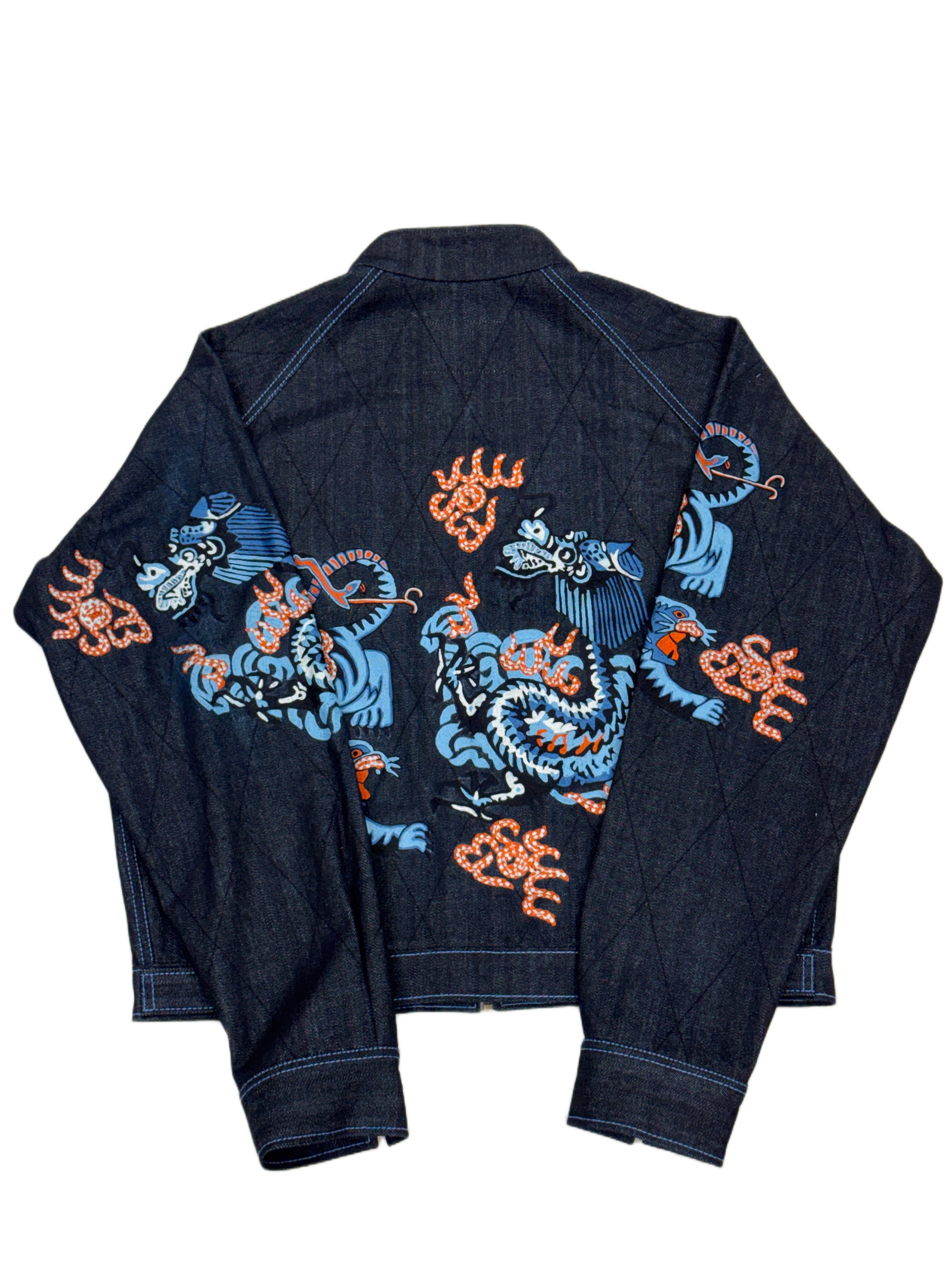 AK/PR/LOT3/JKT/052 AK OG Tribal Dragon & Tiger Denim Souvenir Jacket - BLACK
