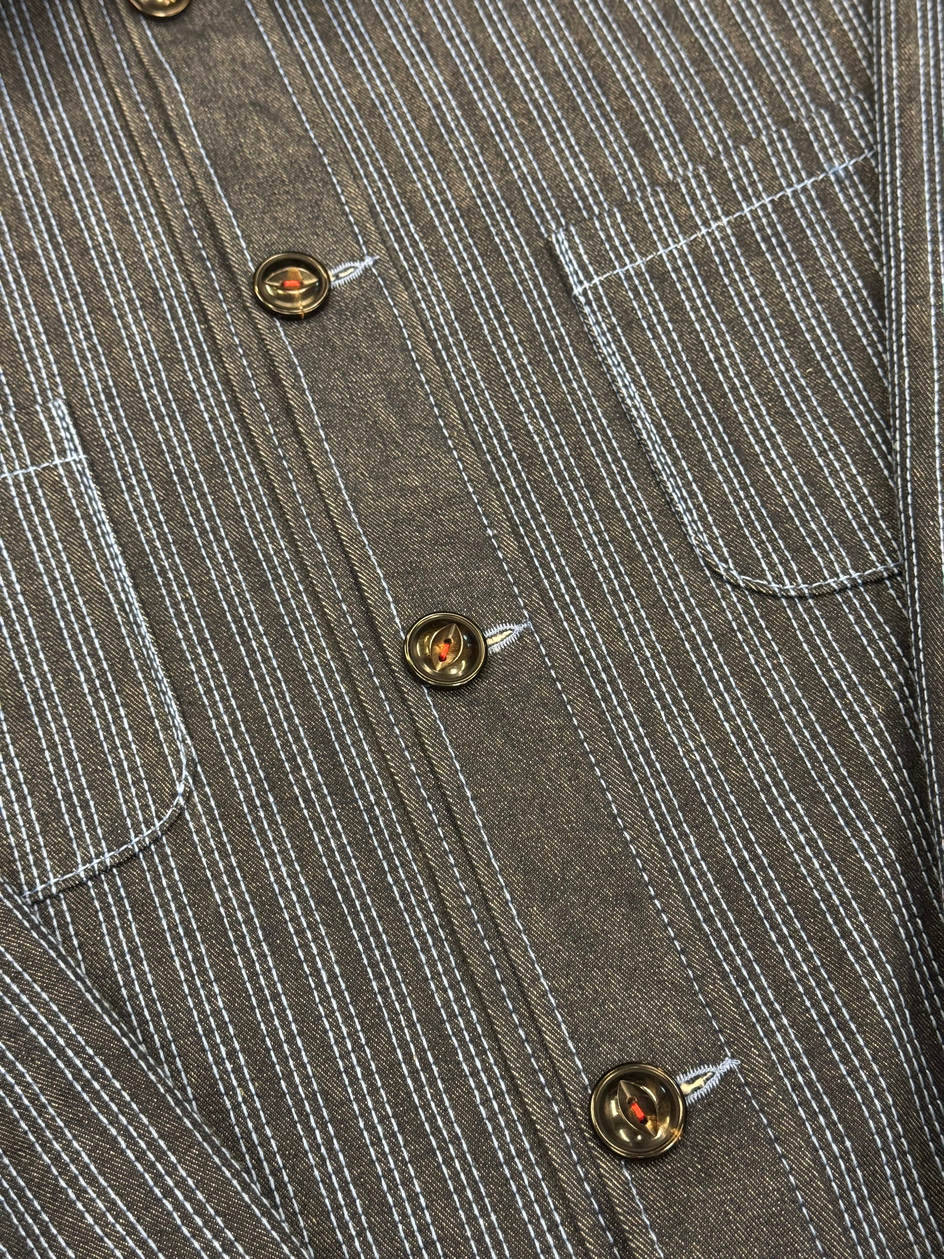 AK/PR/LOT3/JKT/055 All-Over Linear Chainstitch Denim Jacket with White Phoenix - BLUE