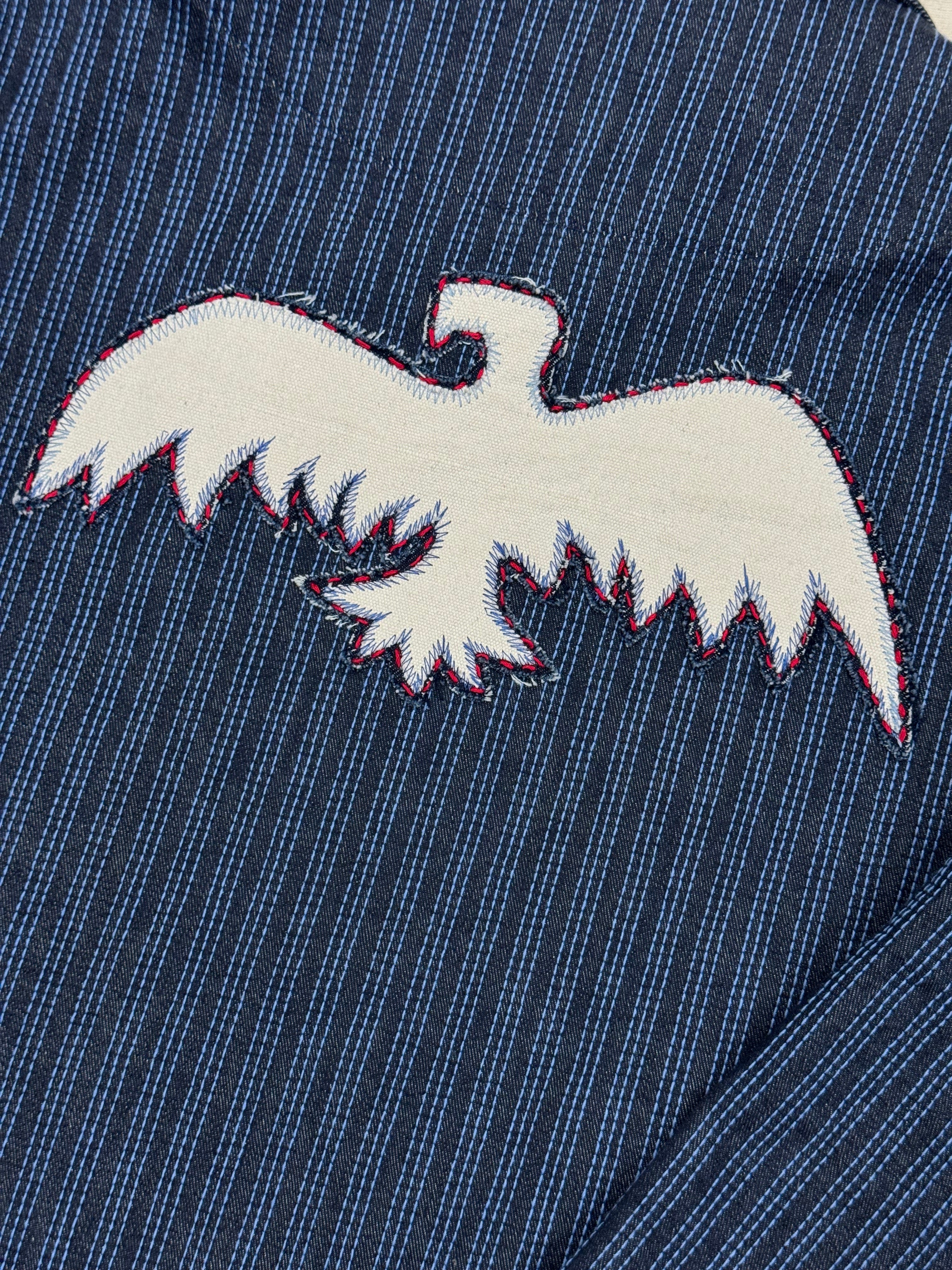 AK/PR/LOT3/JKT/055 All-Over Linear Chainstitch Denim Jacket with White Phoenix - BLUE