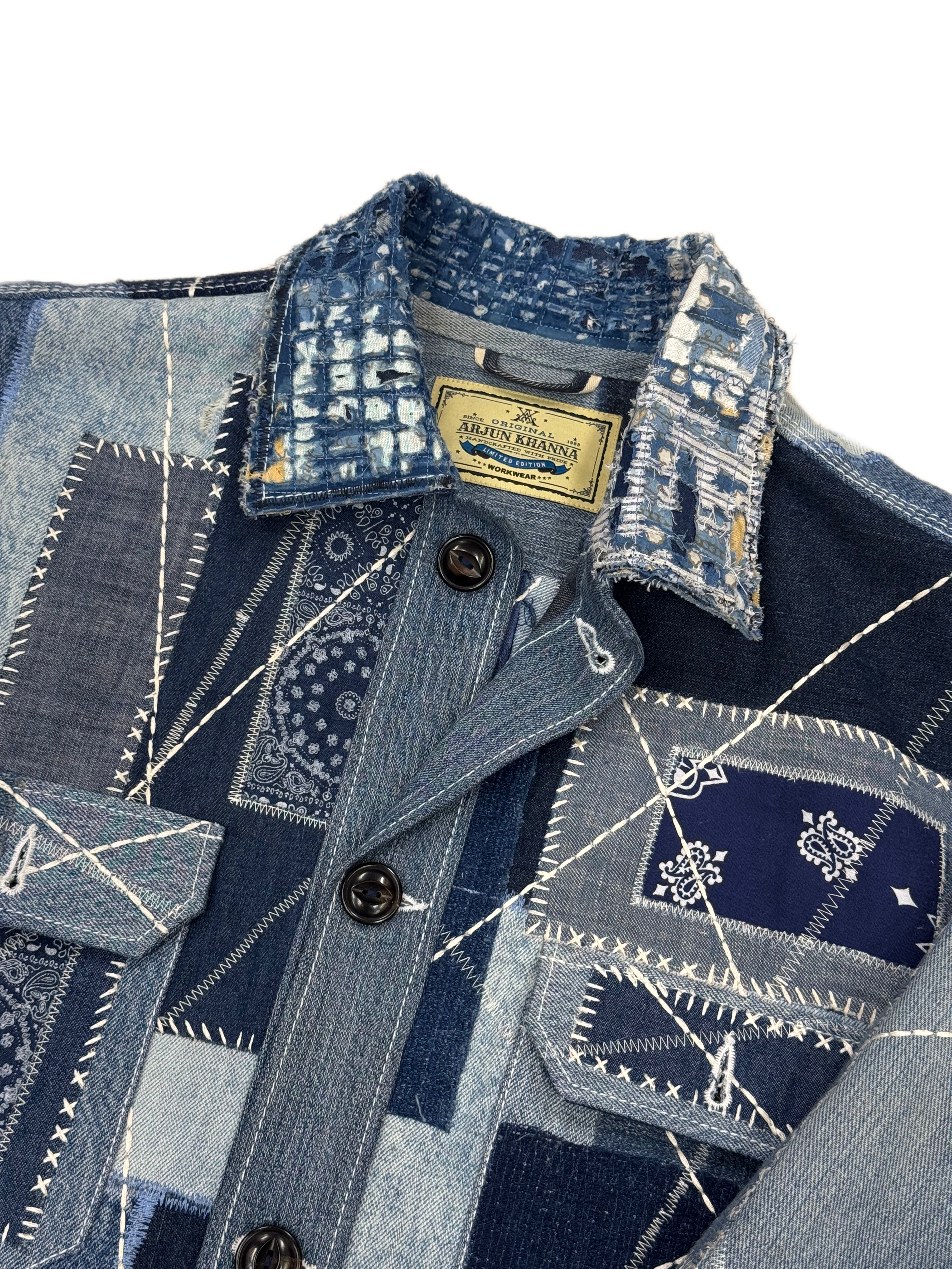 AK/PR/LOT3/JKT/046 All-Over Patchwork, Boro & Sashiko Denim Jacket - BLUE