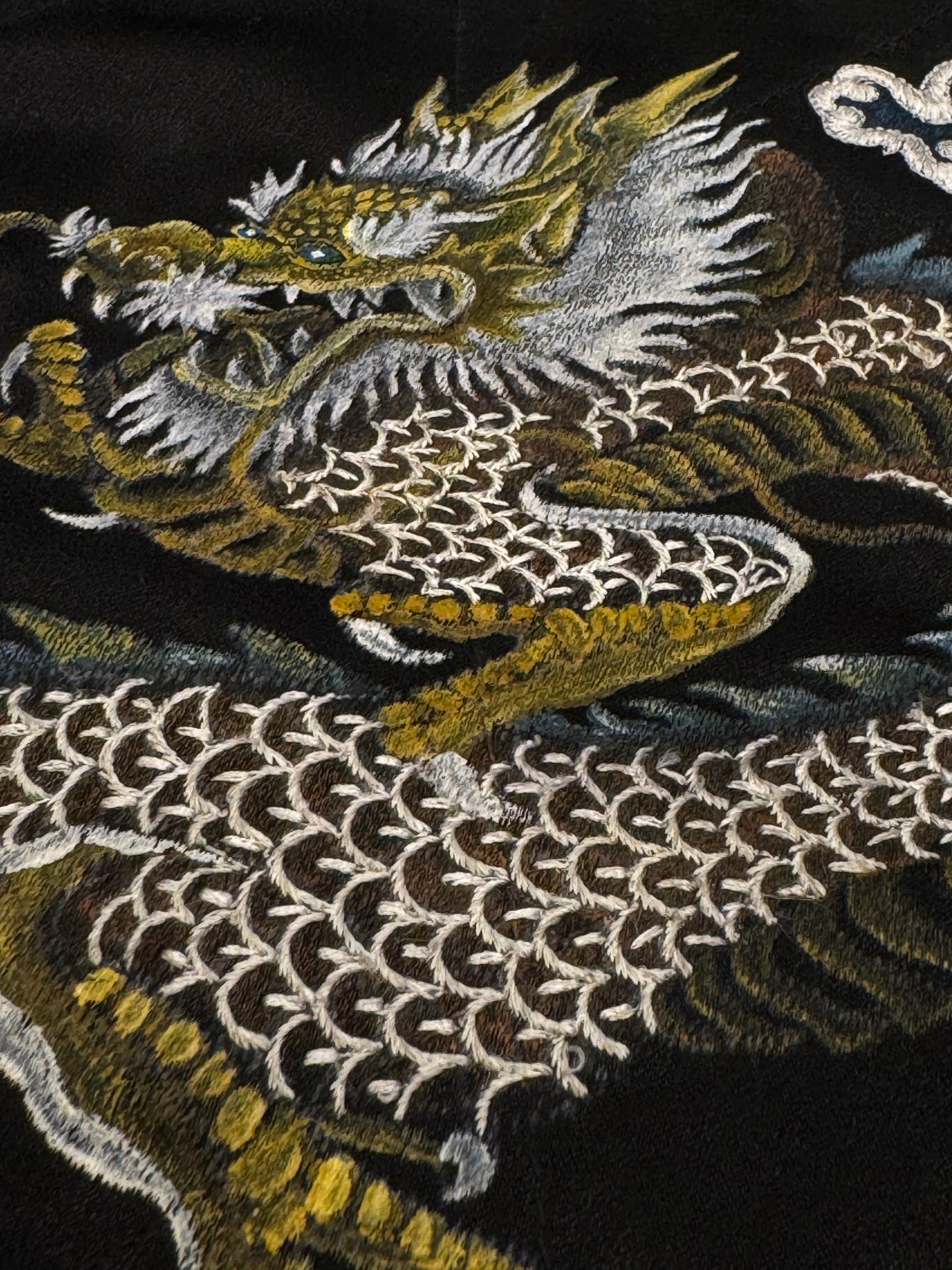 AK/PR/LOT3/JKT/054 Black Satin Hand Painted Dragon Souvenir Jacket - BLACK