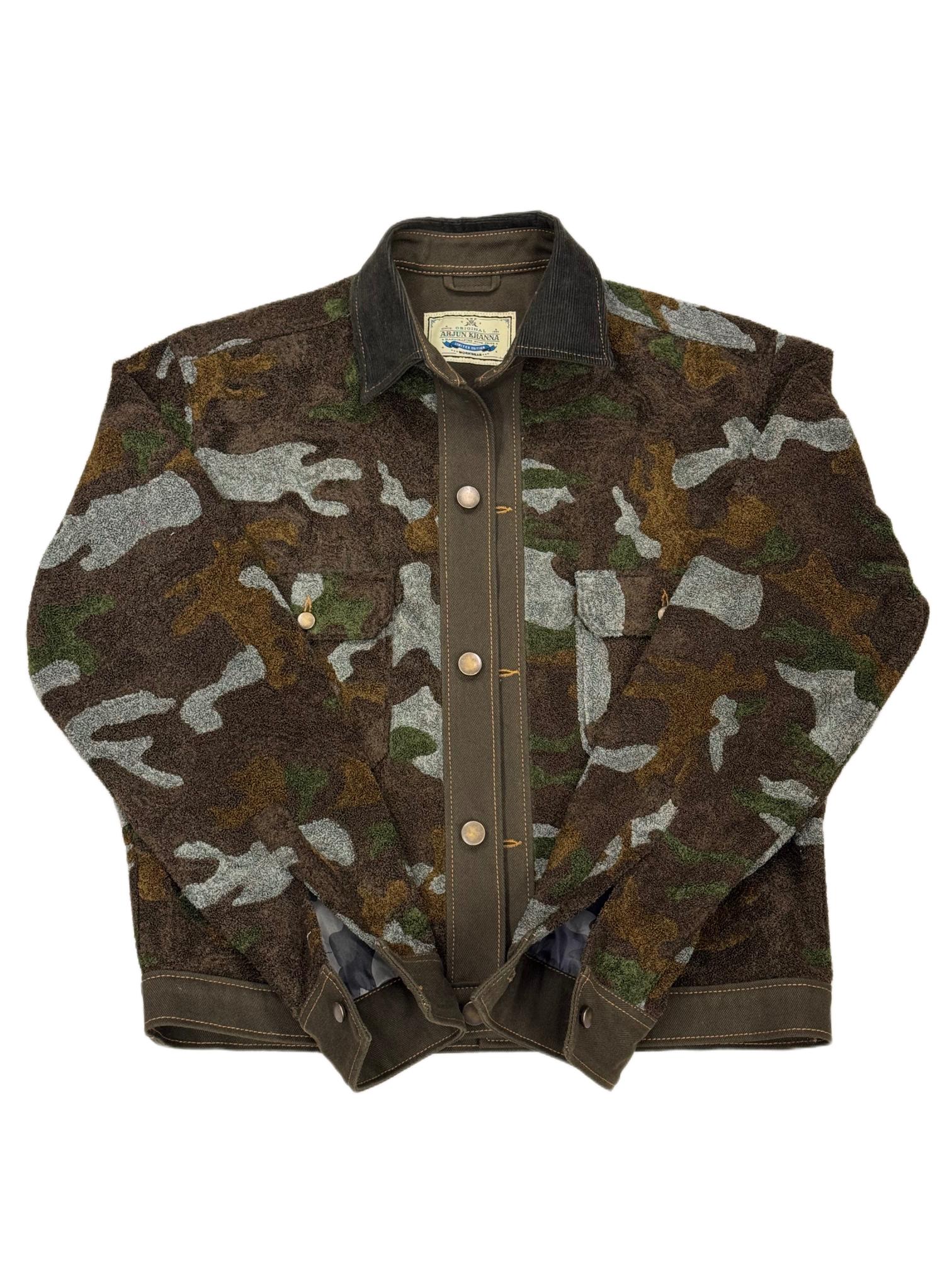 AK/PR/LOT4/JKT/062 Green Hand Chainstitch Embroidered Camo Denim Jacket - GREEN