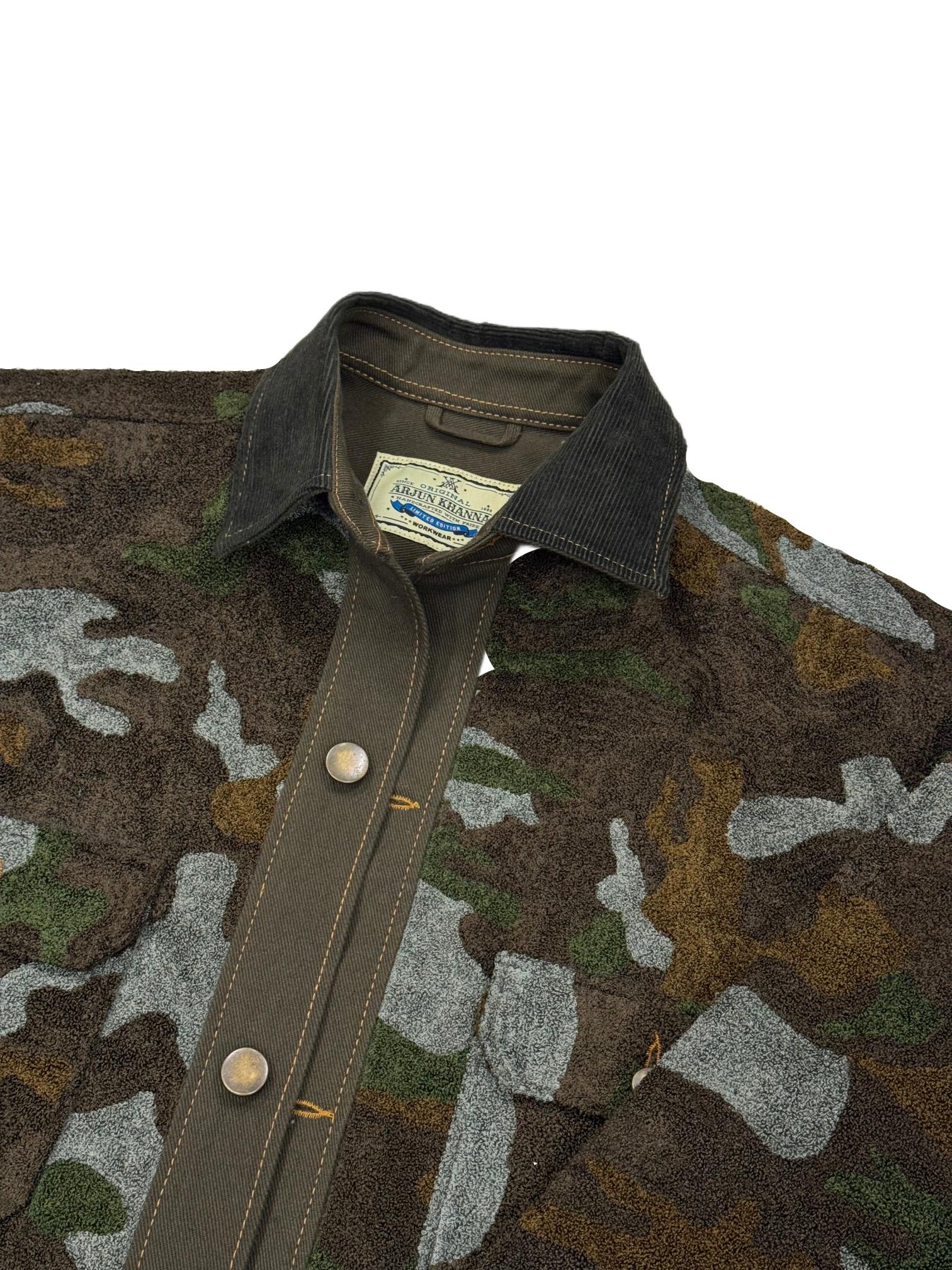 AK/PR/LOT4/JKT/062 Green Hand Chainstitch Embroidered Camo Denim Jacket - GREEN