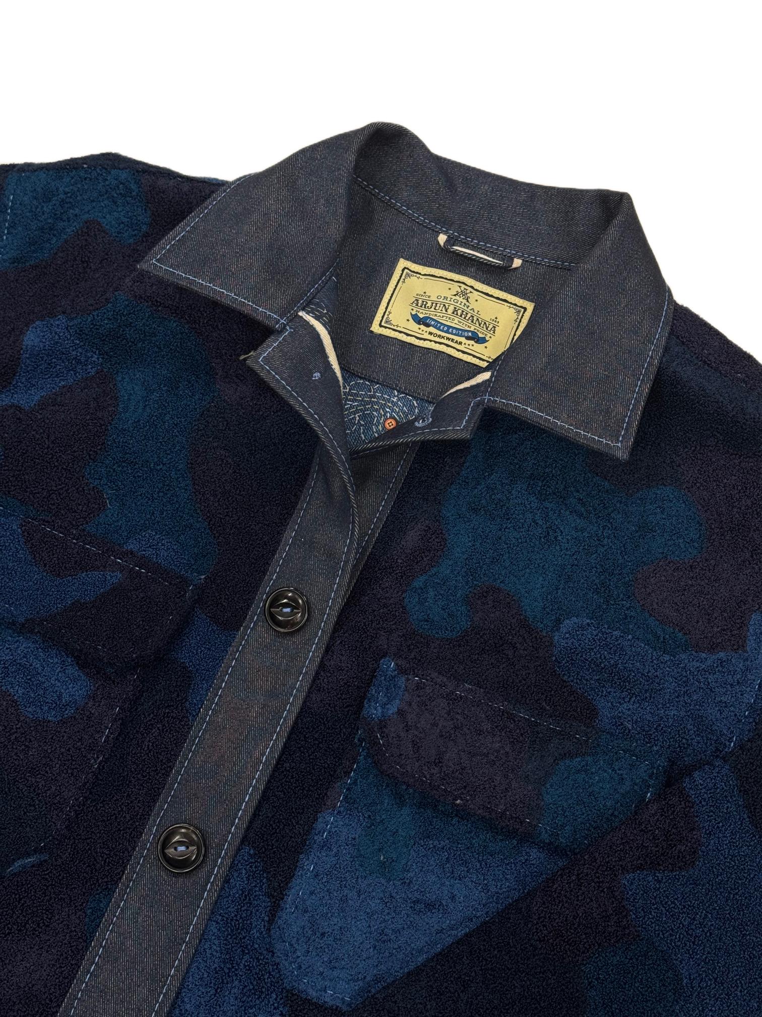 AK/PR/LOT4/JKT/061 Blue Hand Chainstitch Embroidered Camo Denim Jacket - BLUE