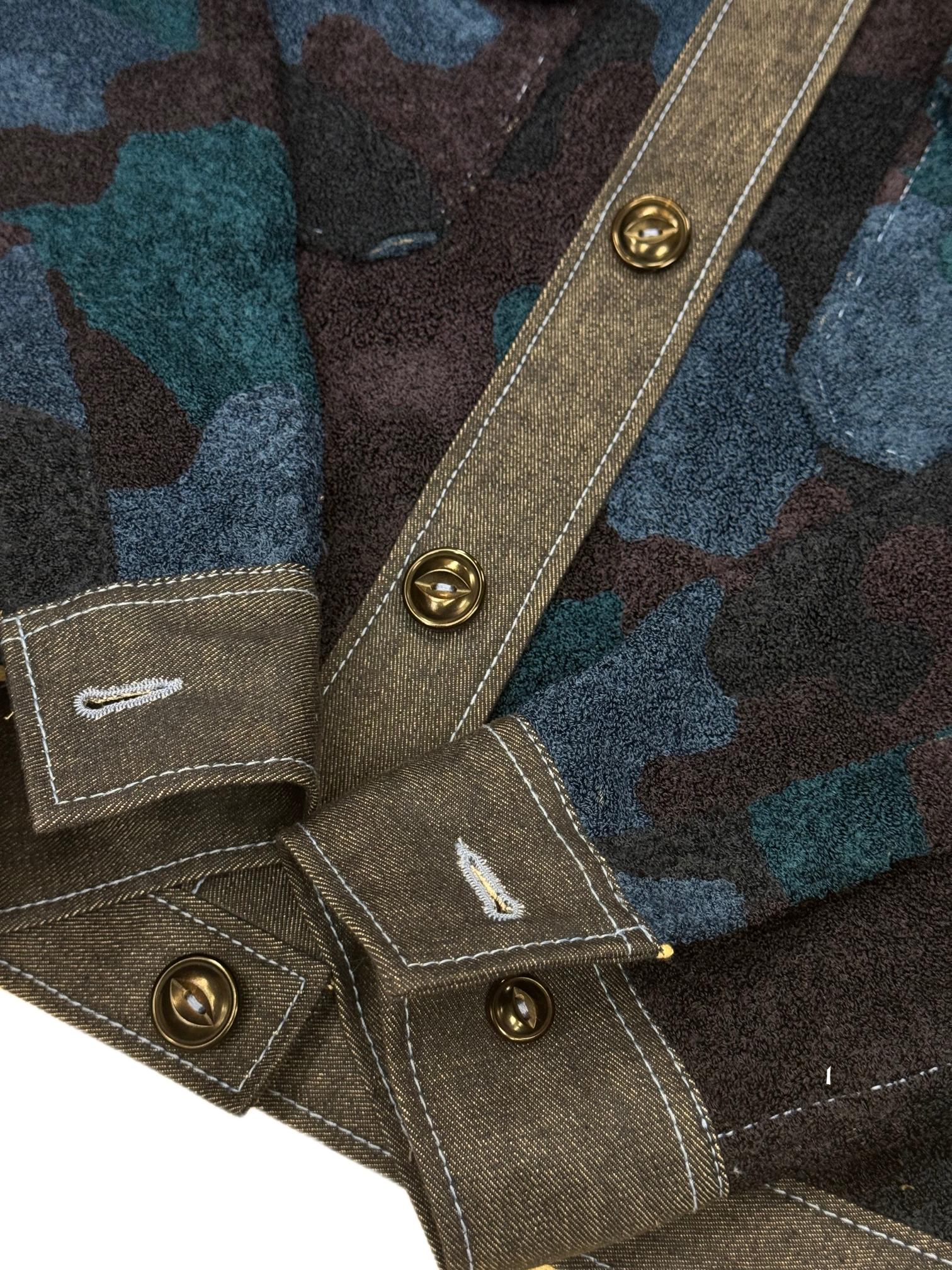 AK/PR/LOT4/JKT/061 Blue Hand Chainstitch Embroidered Camo Denim Jacket - BLUE