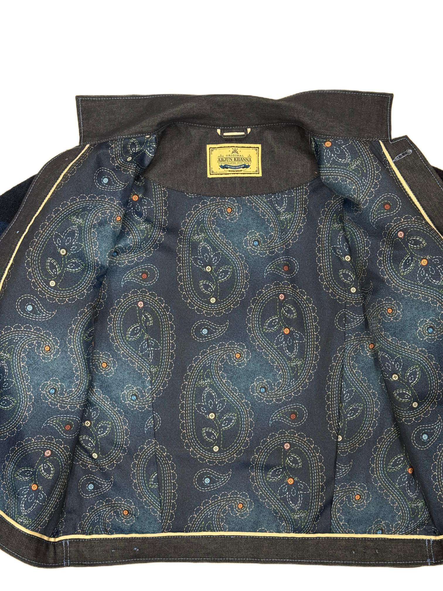 AK/PR/LOT4/JKT/061 Blue Hand Chainstitch Embroidered Camo Denim Jacket - BLUE