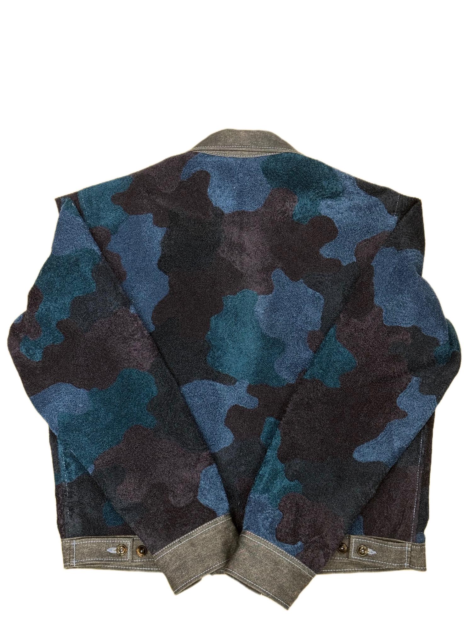 AK/PR/LOT4/JKT/061 Blue Hand Chainstitch Embroidered Camo Denim Jacket - BLUE