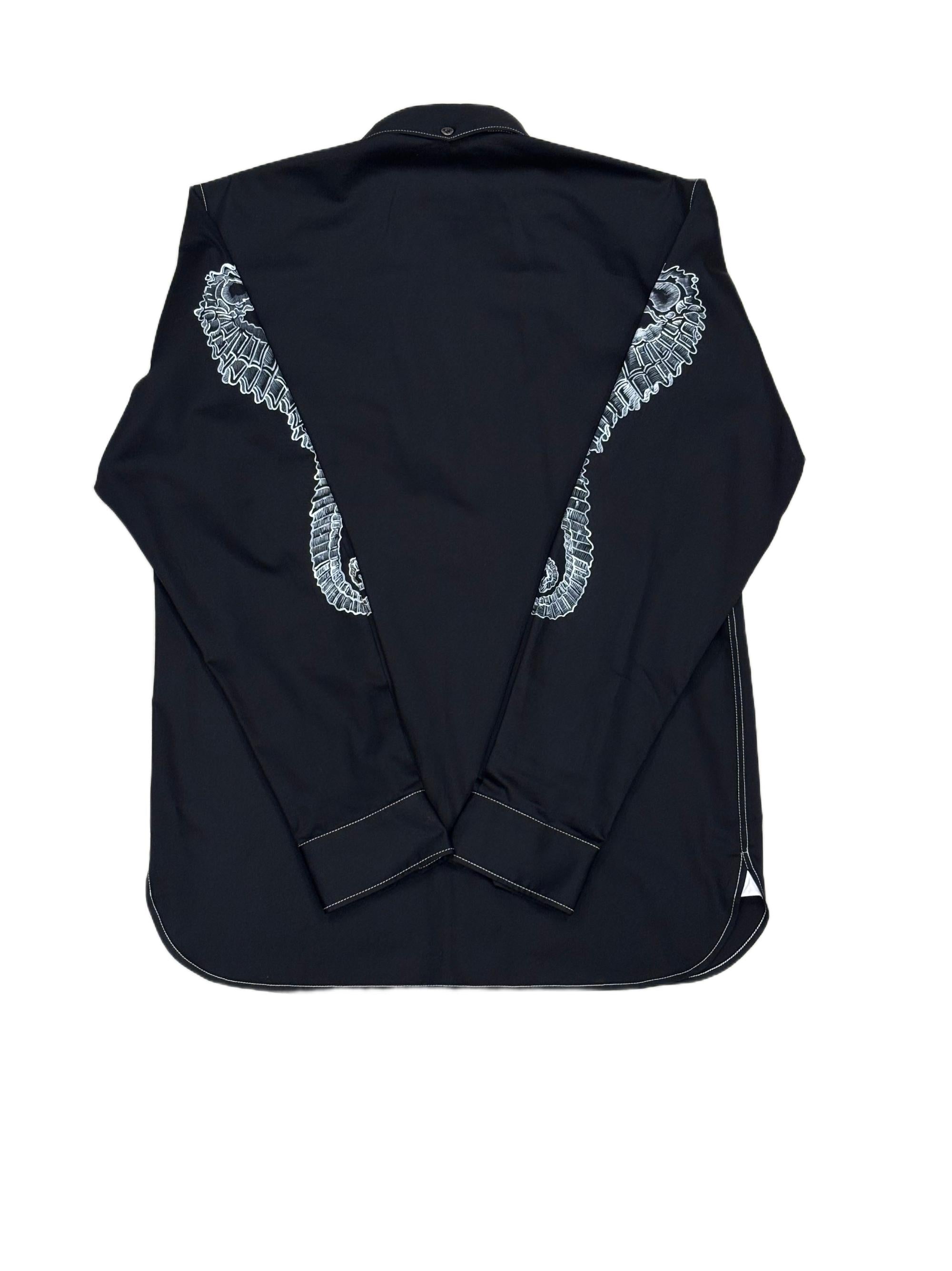 AK/PR/LOT2/SHRT066 Handpainted Seahorse on sleeves and white contrast stiching - BLACK