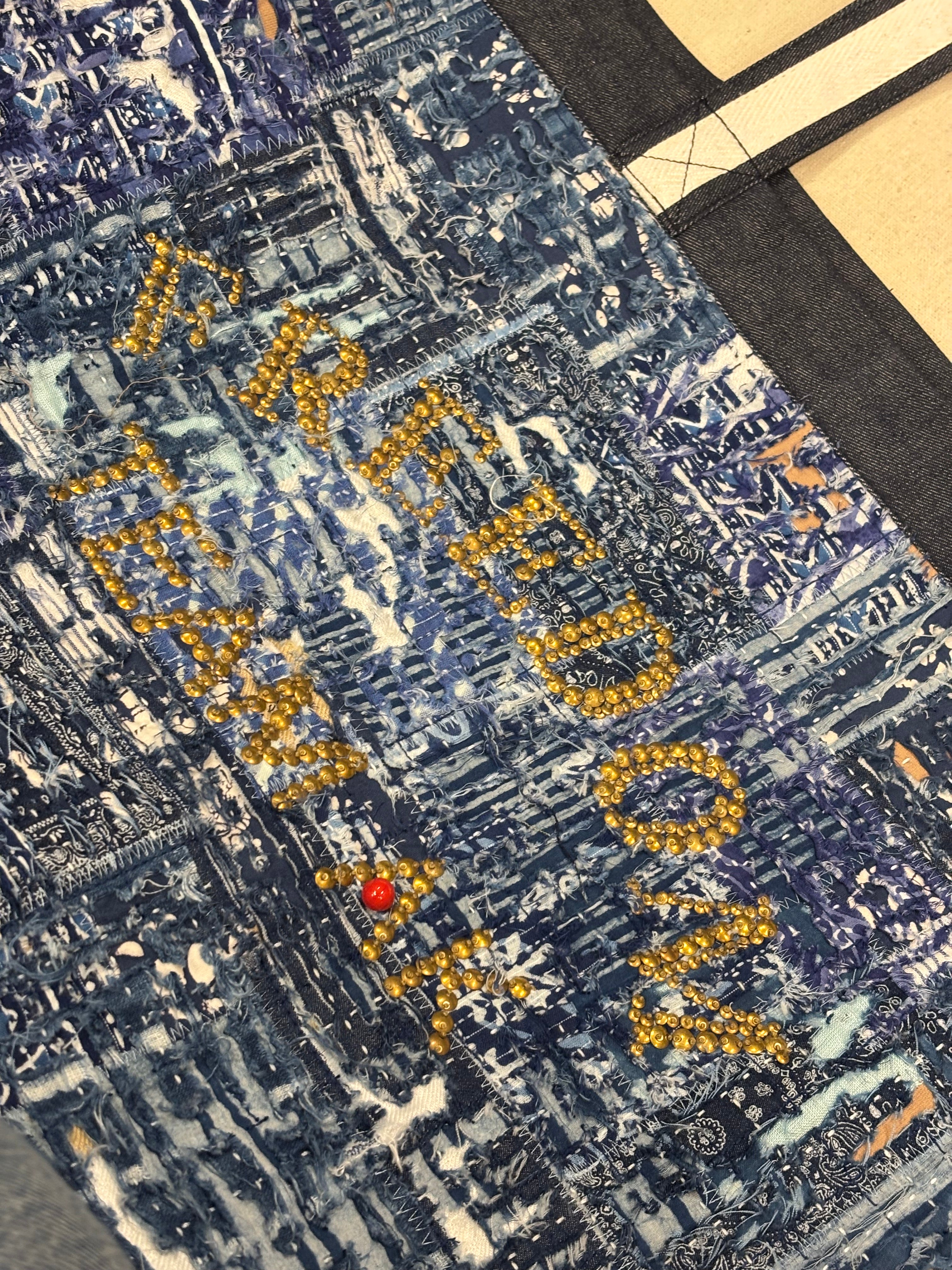 AK/PR/LOT3/ACC/035 The XXL Denim All-Over Distressed Boro Tote - BLUE