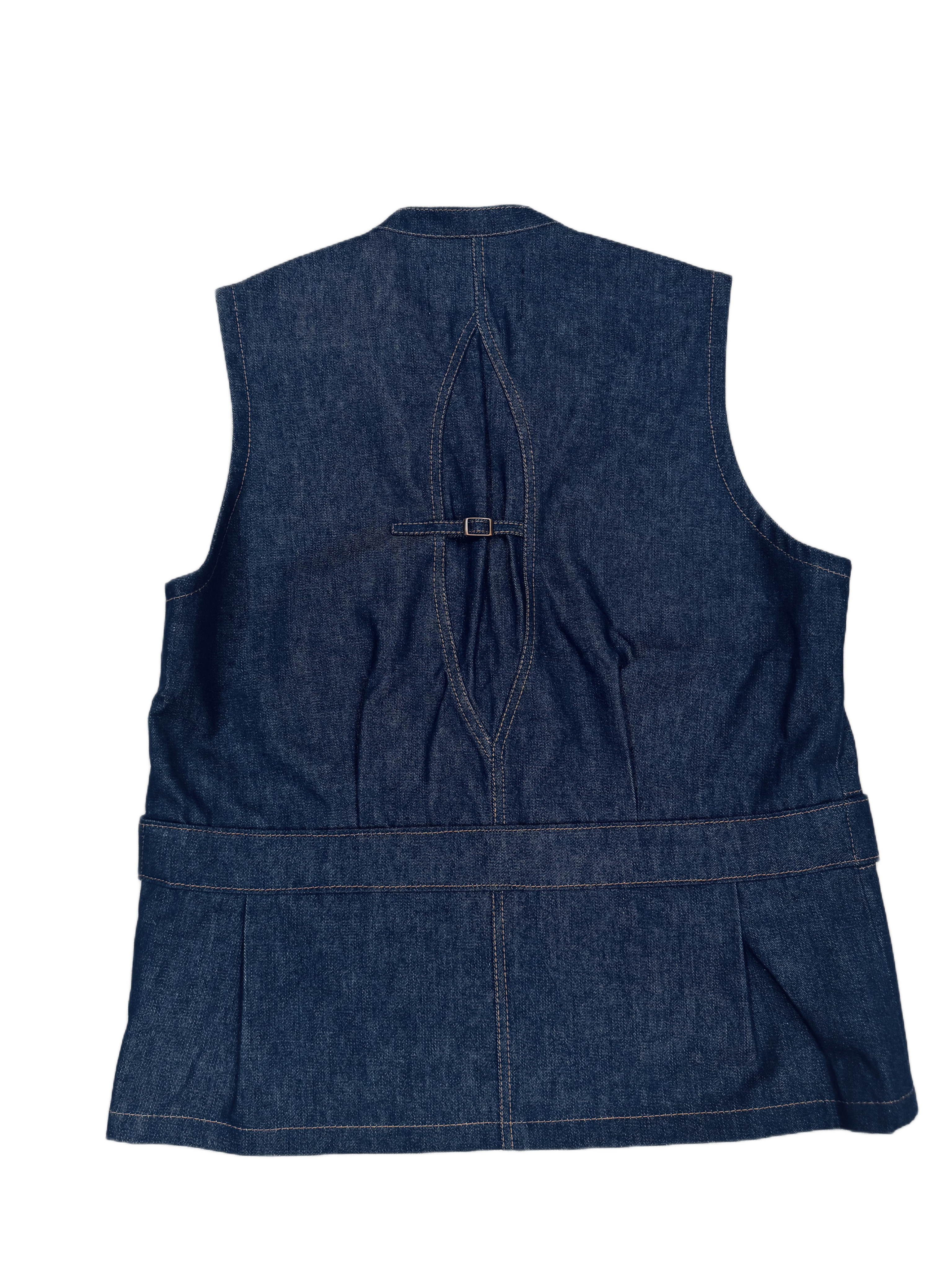 AK/PR/LOT2/VEST/015 4 patch-pocket denim workwear belt-up vest with pleated back - INDIGO