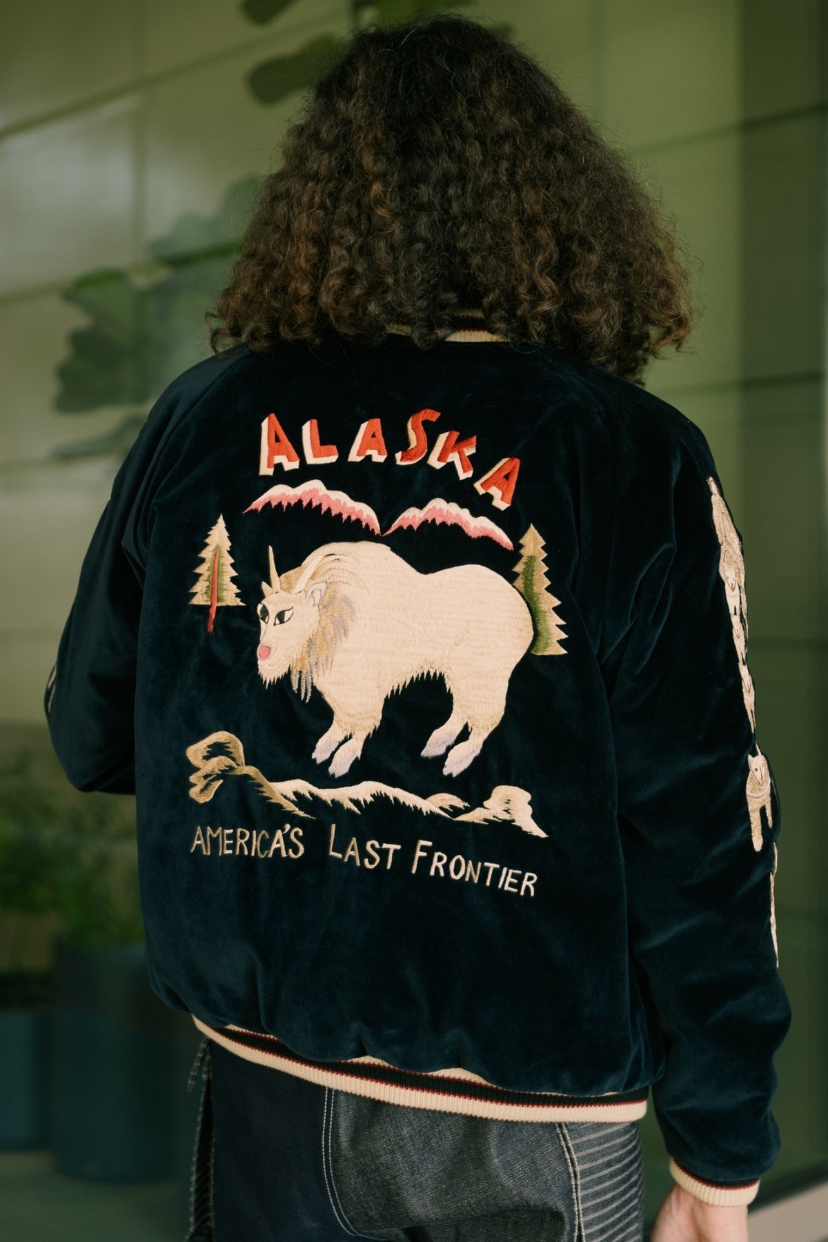 TT15544-128 LATE 1950S STYLE VELVETEEN SOUVENIR JACKET MOUNTAIN GOAT ×