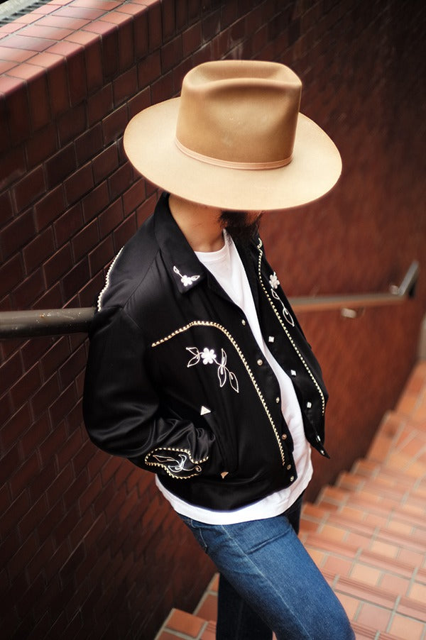 MJ25009 EMBROIDERED RAYON WESTERN JACKET - BLACK