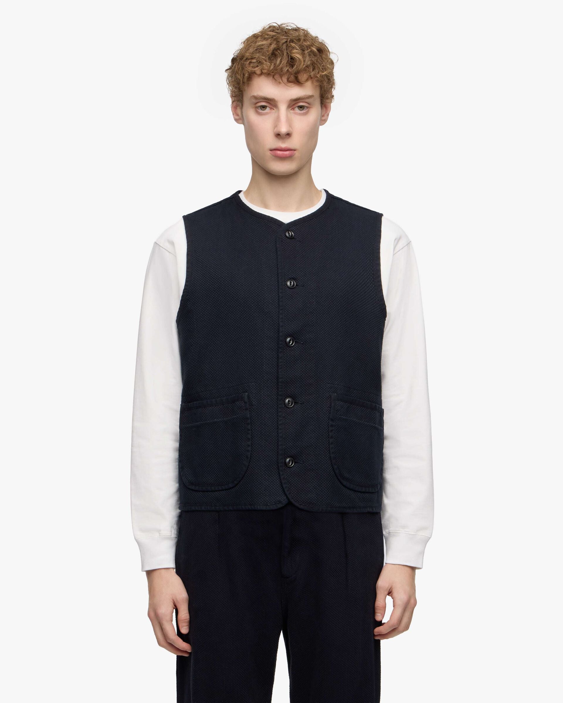 MMVE6000 SASHIKO VEST-OVERDYE - INDIGO