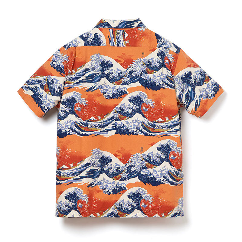 SP-092 45TH THIRTY-SIX VIEWS OF MT. FUJI ALOHA SHIRT - ORANGE