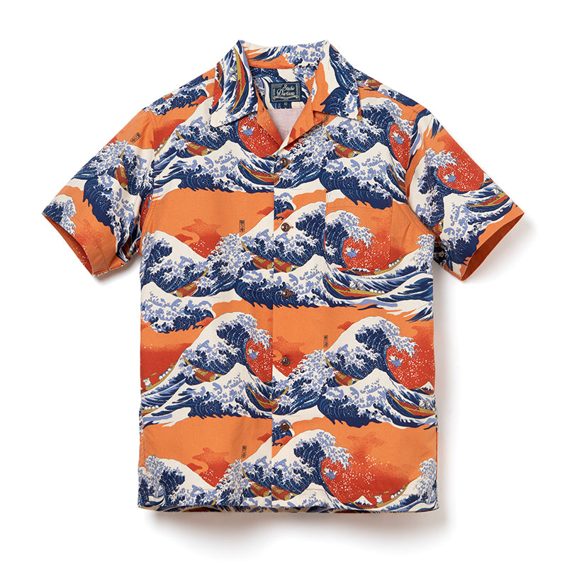 SP-092 45TH THIRTY-SIX VIEWS OF MT. FUJI ALOHA SHIRT - ORANGE