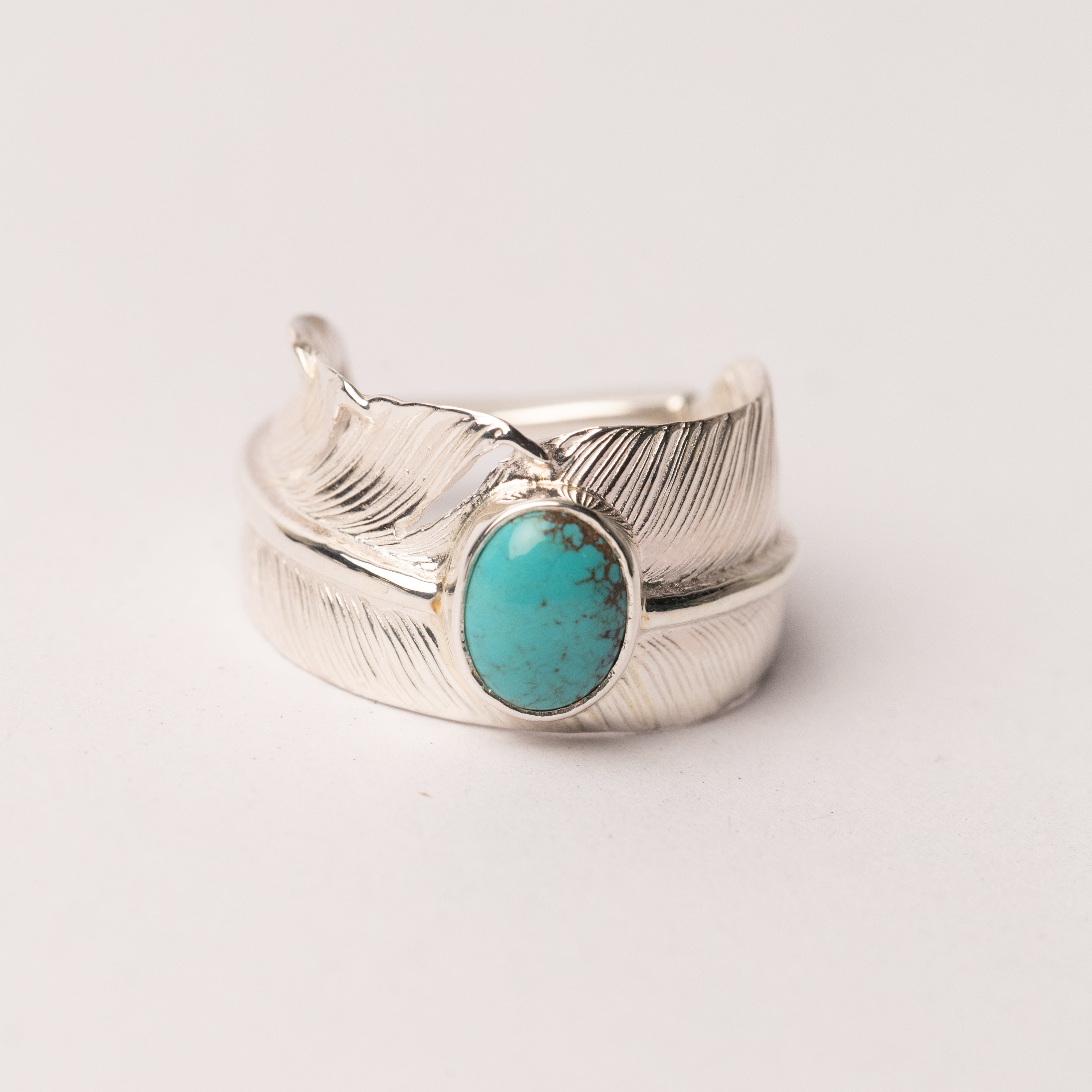 R-016 Feather ring with turquoise (L)