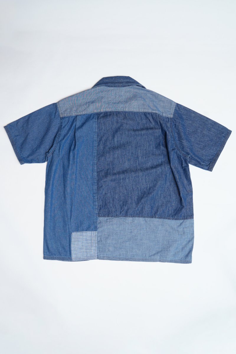 INDIGO MIX FABRIC PATCHWORK S/S OPEN SHIRT - INDIGO