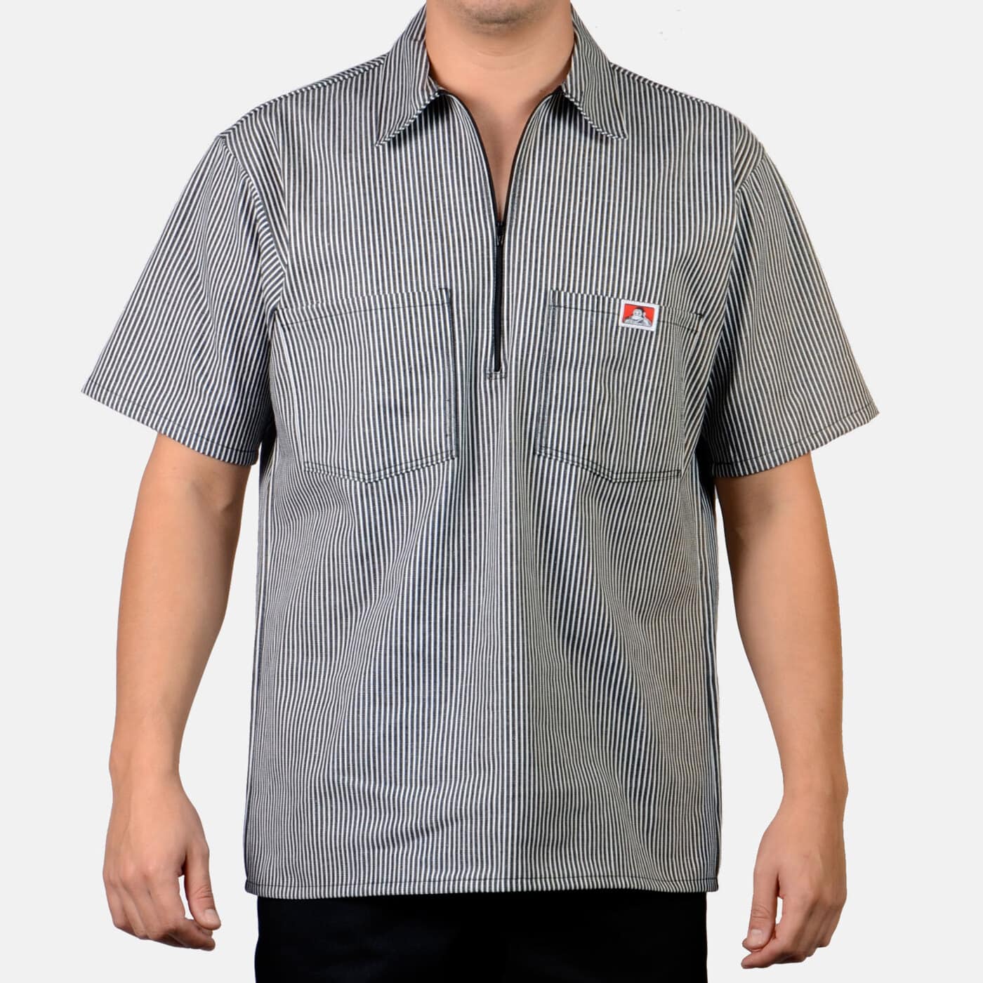 SHORT SLEEVE STRIPE 1/2 ZIP - BLACK